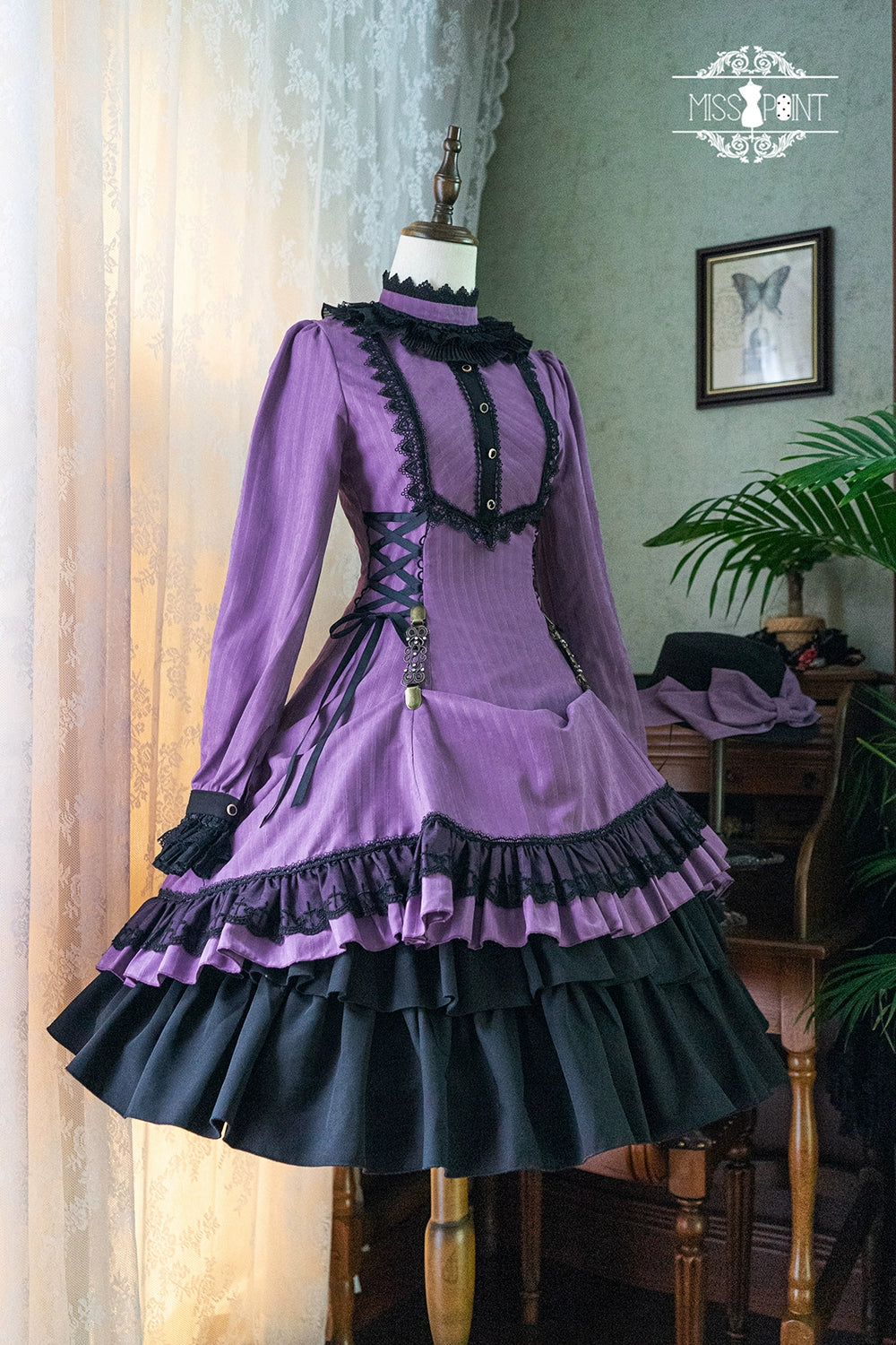 Miss Point - Perintz Manor - Gothic Lolita OP Long Sleeve Retro Lolita Dress 39904:642954