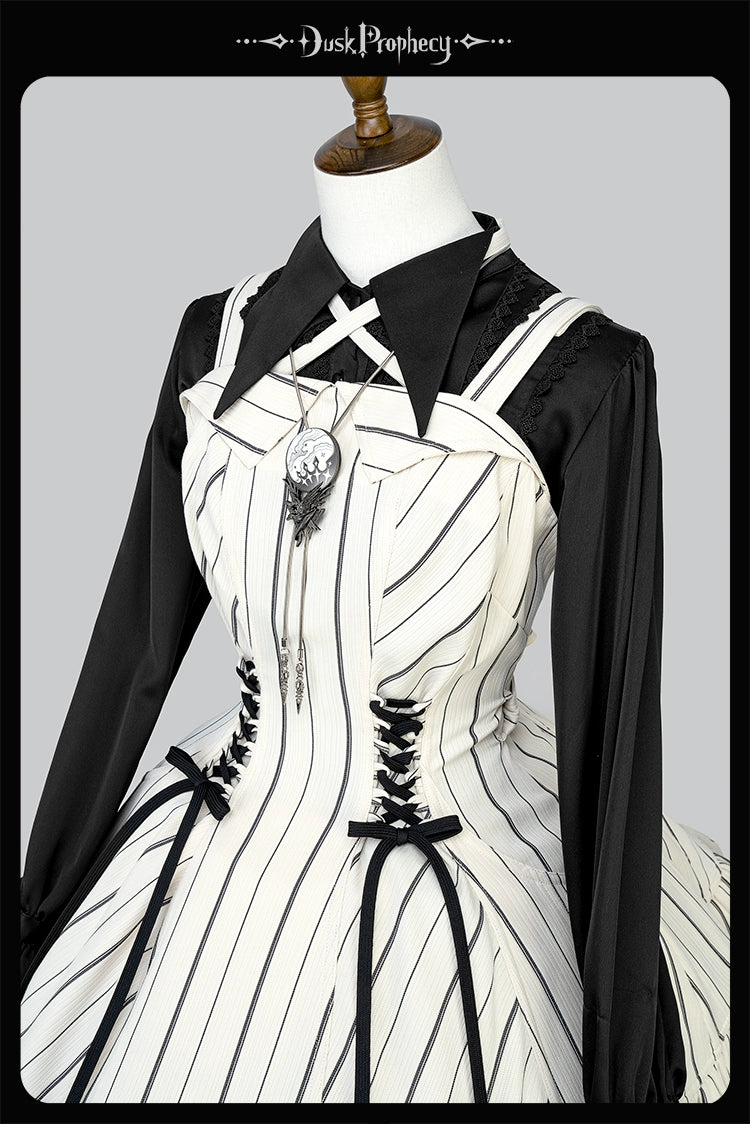 DuskProphecy - Heron - Classic Lolita Striped JSK Dress, Halter Neckline 44313:802900