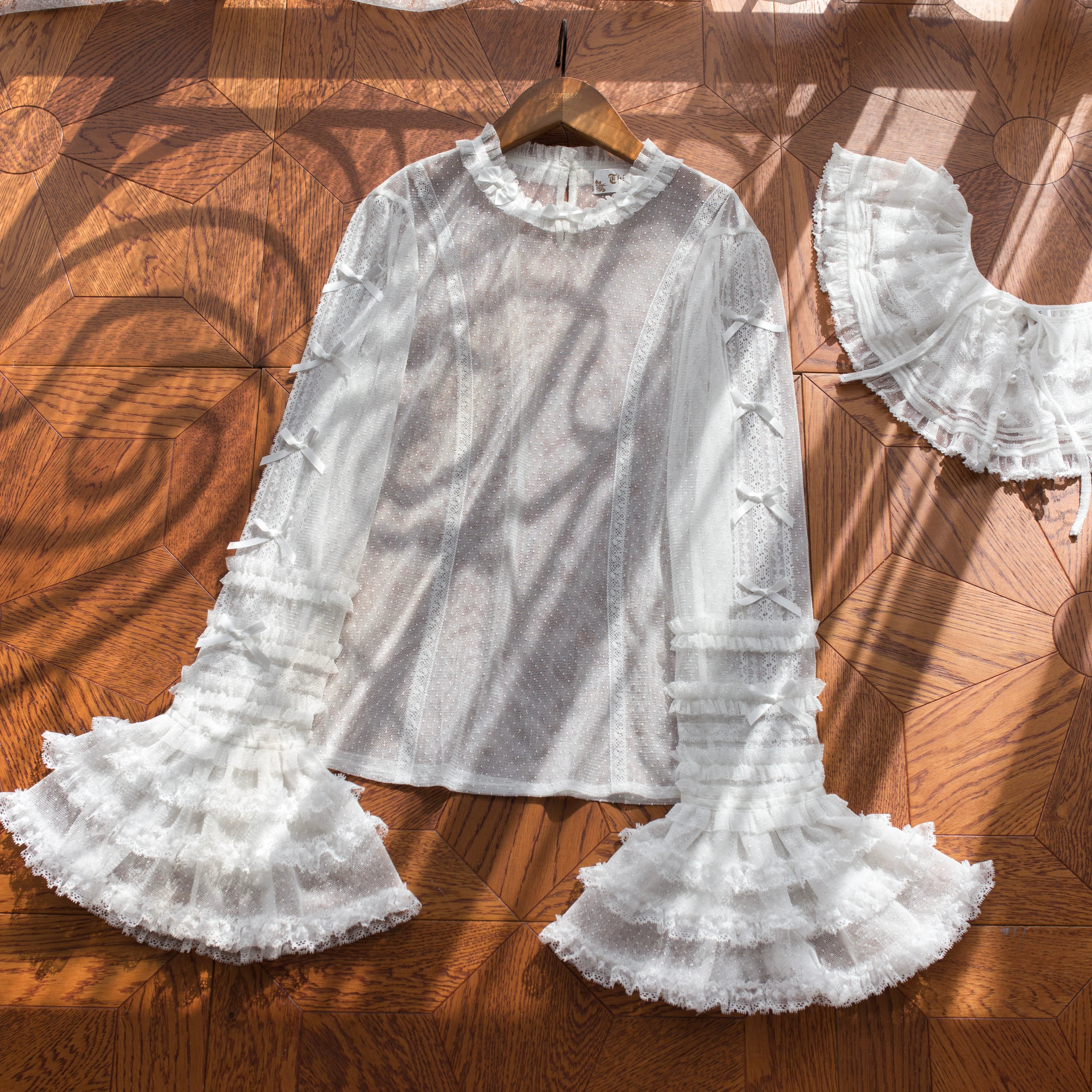 Vernal Feast - Polka Dot Lolita Blouse, Ruffled False Collar White Blouse Only S