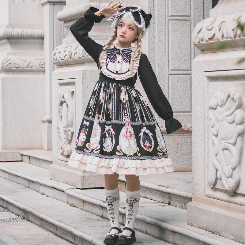Niu Niu~Easter~Plus Size Black Long-sleeve Vintage Lolita OP   