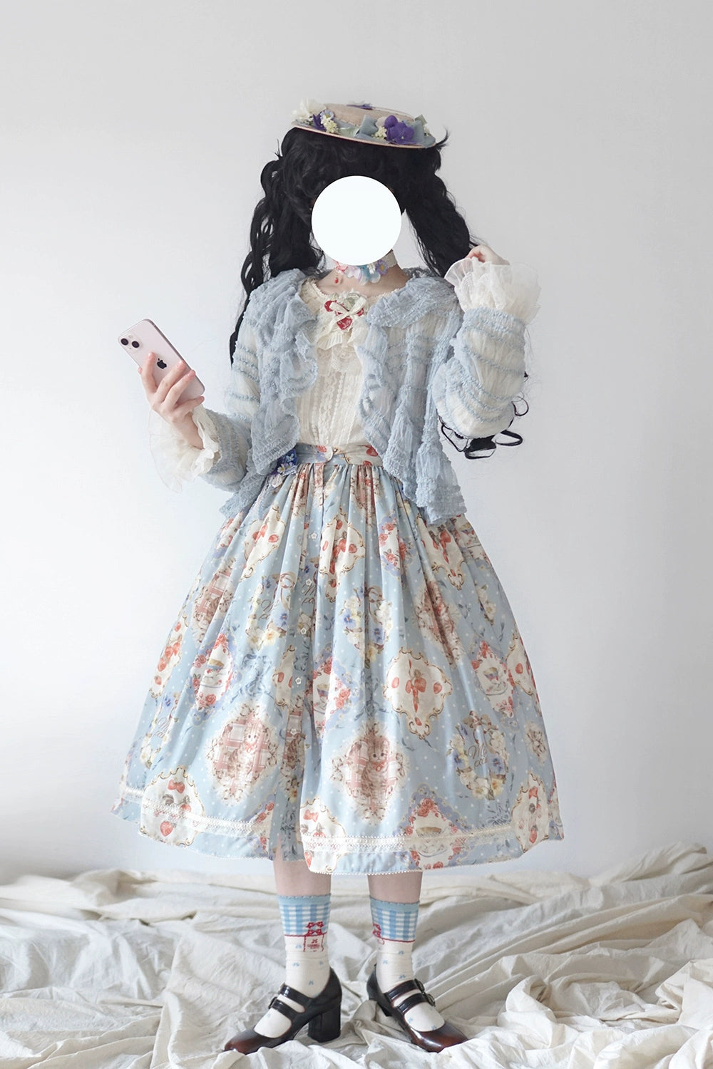 Miss Point - Cat Rose Tea - Sweet Lolita Skirt with Cute Prints Customized Size