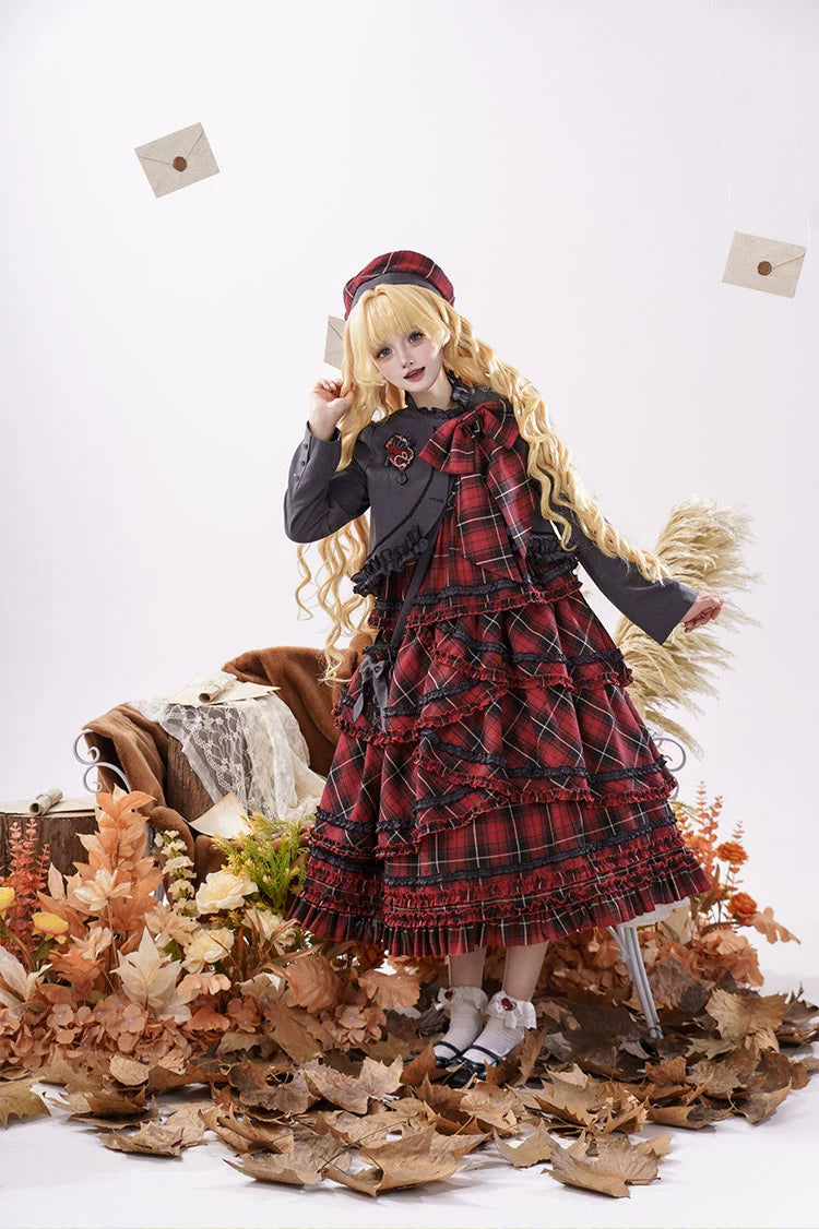 Honey Machine - Scotch Accordion - A-Line Plaid Daily Lolita JSK, Short Coat 44302:803307