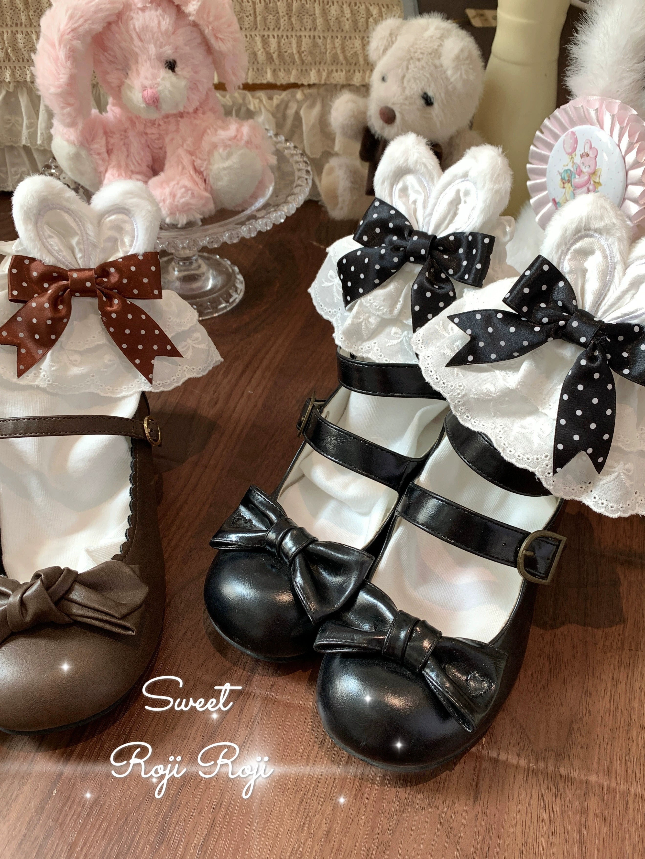 Roji Roji - Sweet Lolita Cotton Socks, Bunny Ear & Ribbon Bow 44135:796837