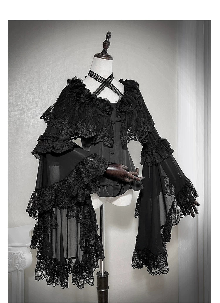 Linglong Porcelain - Classic Lolita Halter Neck Blouse, Detachable Shawl 44878:824670