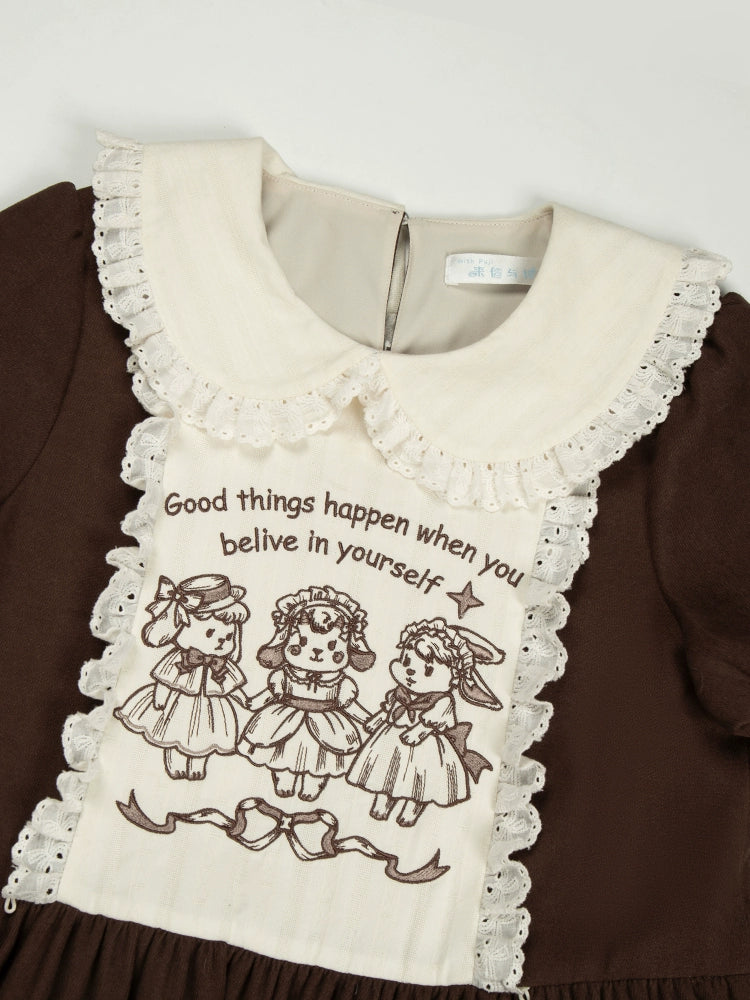 With PUJI - Sugar Frost Tale - Kawaii Lolita OP Button Closure Dress, Lamb & Bunny Embroidery 44101:796486