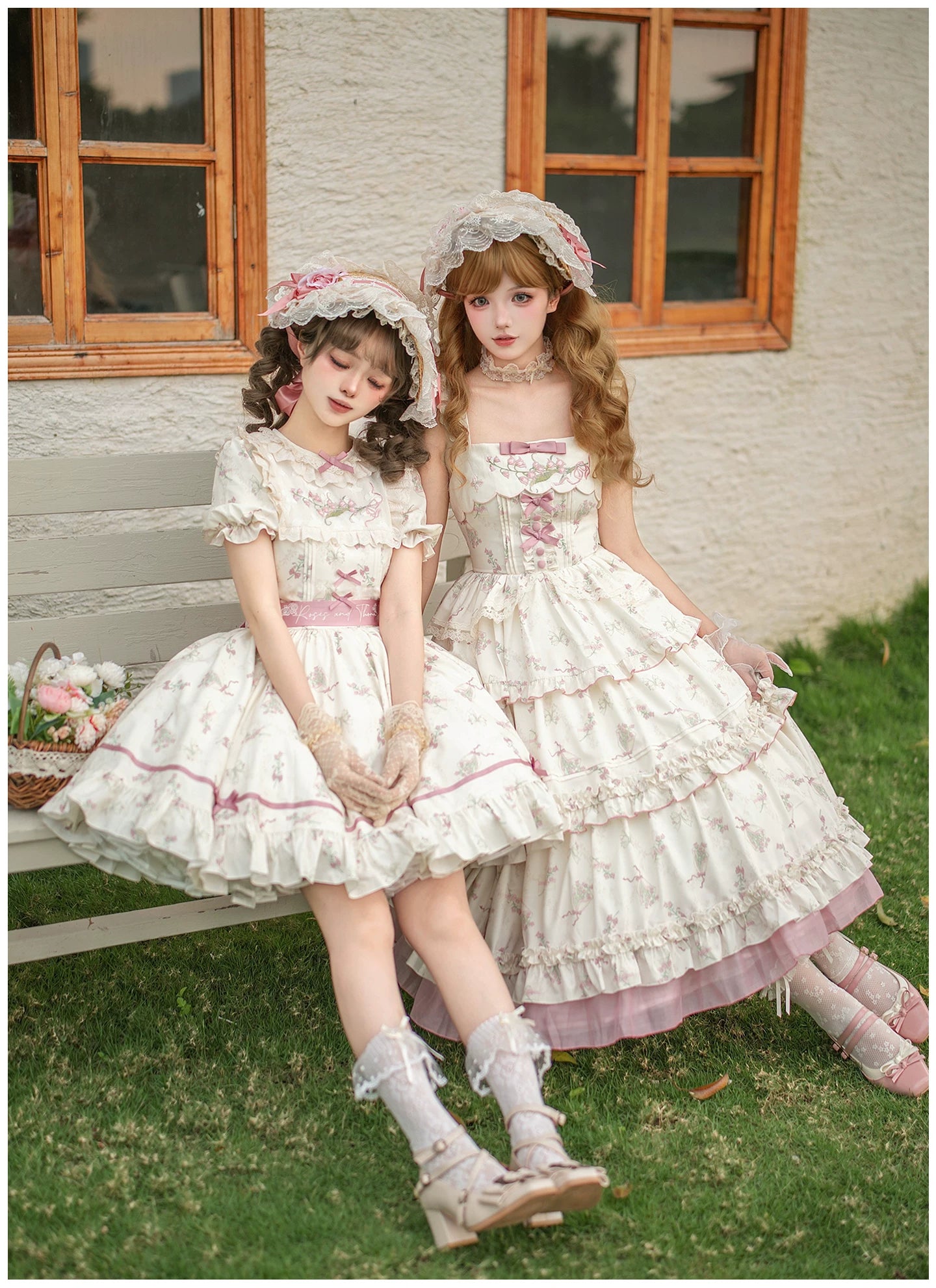 Fragrant Reminiscence - Classic Lolita Embroidered Collar Dress, Bellflower Print