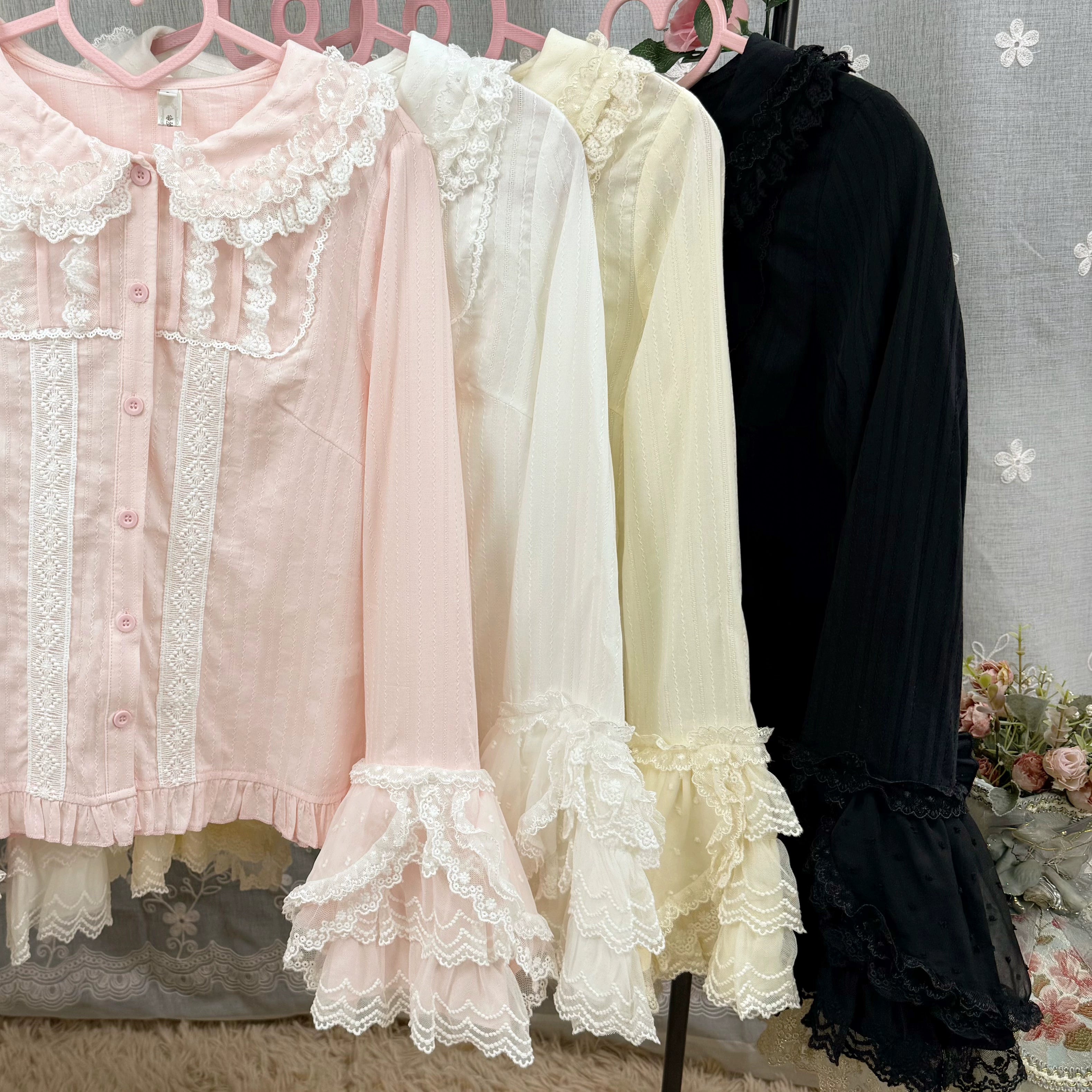 DMFS Lolita - Spiral Candy - Sweet Lolita Long Sleeve Cotton Shirt, Lace Accents