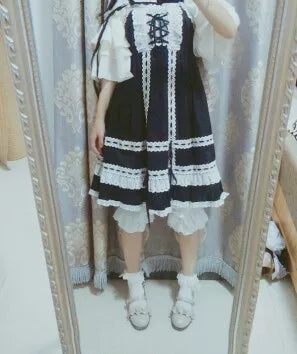 Cotton Lolita Long Bloomers, Multi-Layer Ruffle Lace Trim 45929:868730