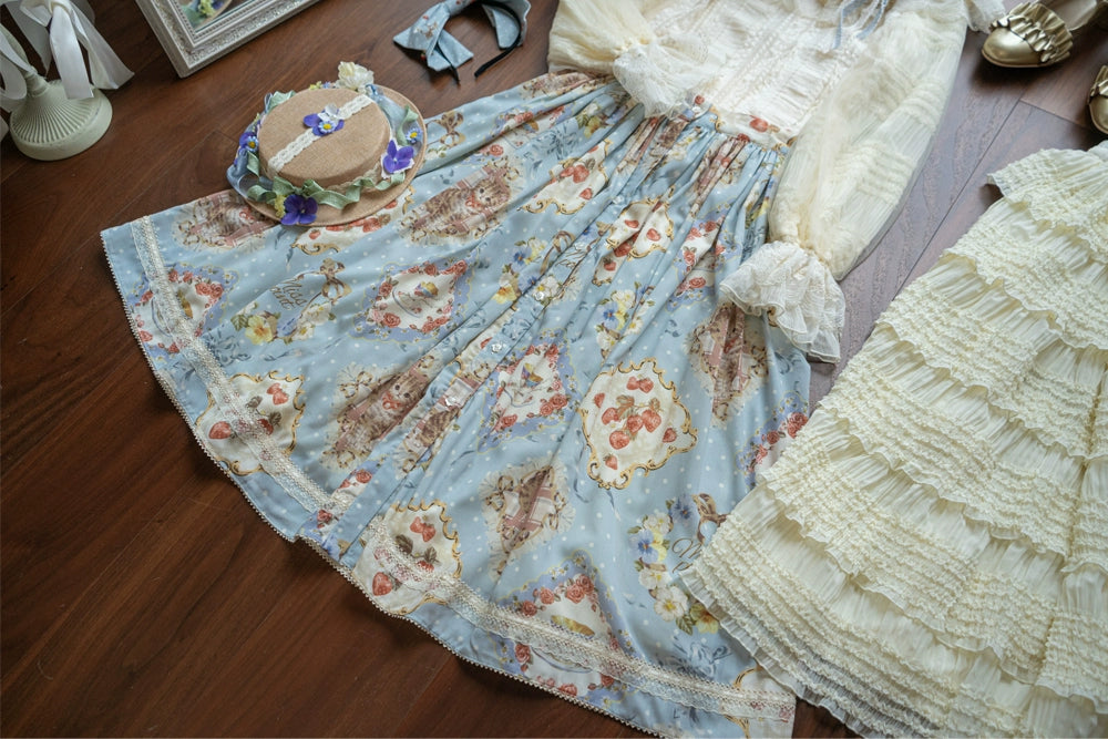 Miss Point - Cat Rose Tea - Sweet Lolita Skirt with Cute Prints Customized Size