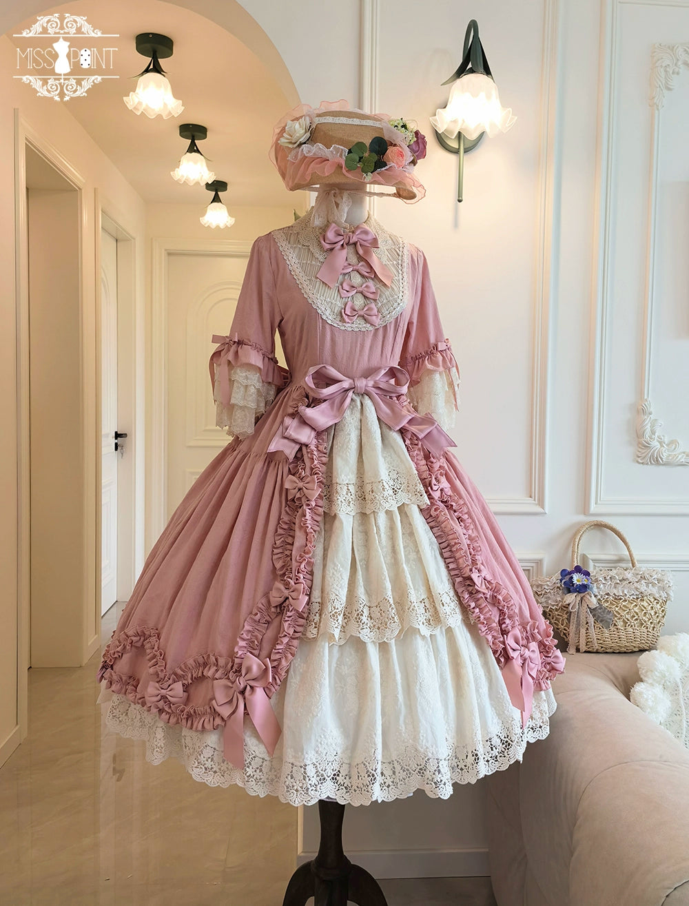 Miss Point~Lilyka Garden~Classic Lolita OP Dress Set Elegant Floral Wall Princess Sleeve 38832:606238