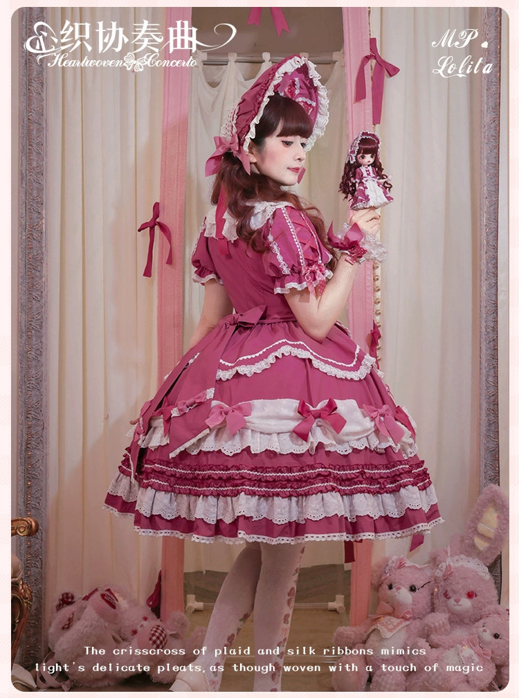 Mademoiselle Pearl - Heart Woven Concerto - IP Collab Sweet Lolita OP Dress, Bow Accents