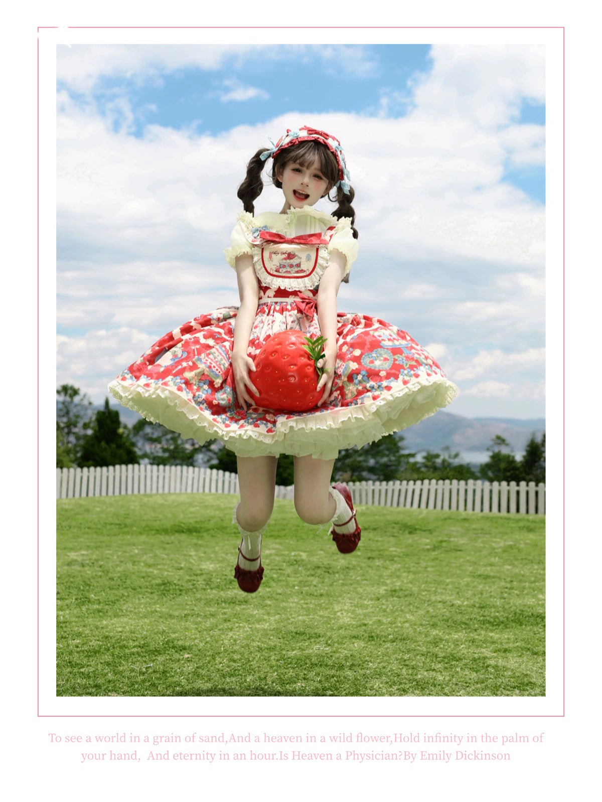 Rose Whispers - Strawberry Tata - Sweet Lolita Dress Suit With Strawberry Cake Print