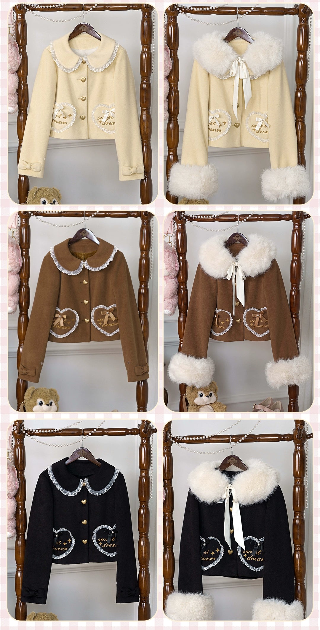 Milk Puff - Winter Fleece-lined Sweet Lolita Coat, Detachable Collar