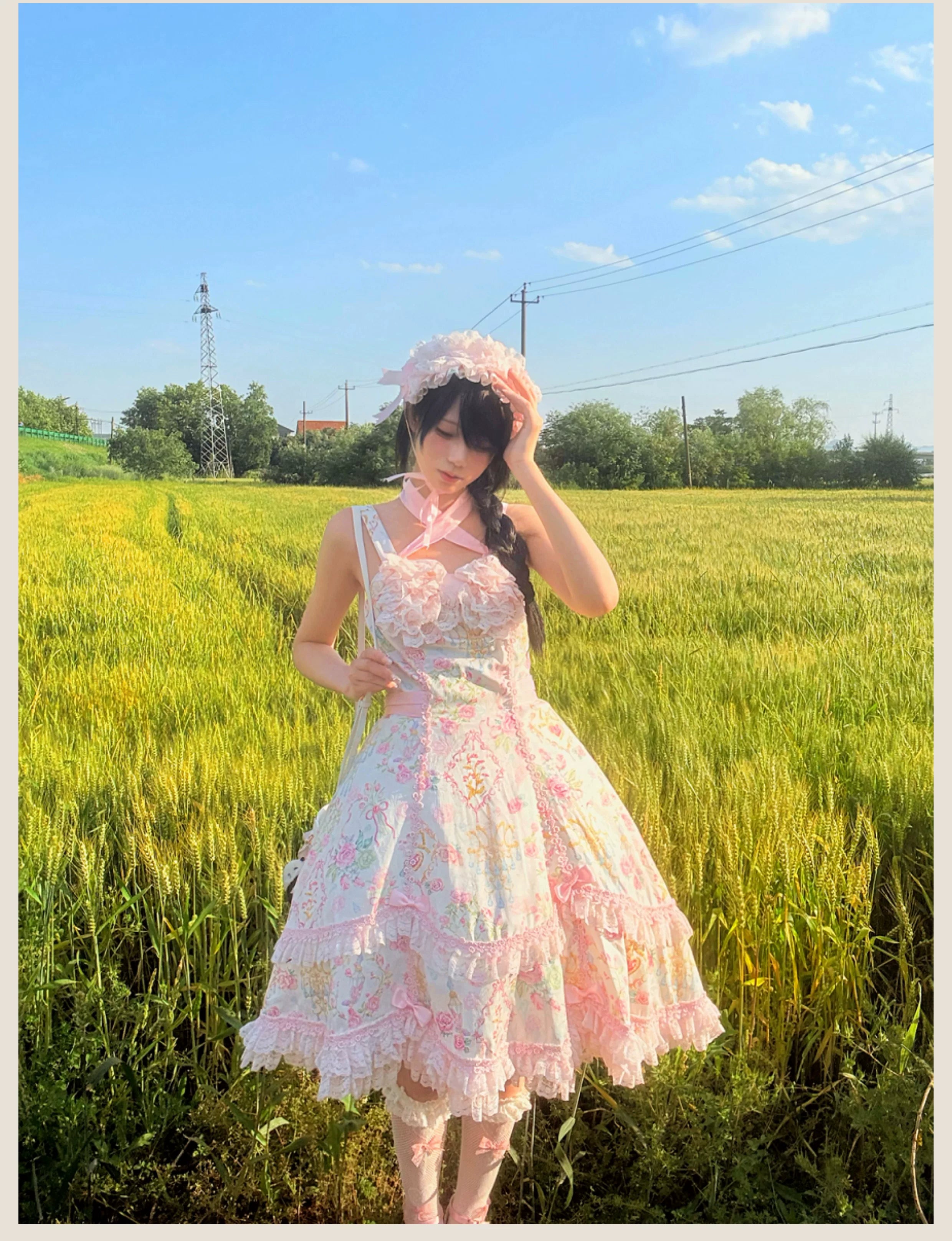 Spring 2025 - Floral Old School Lolita JSK Dress, Lace Trims