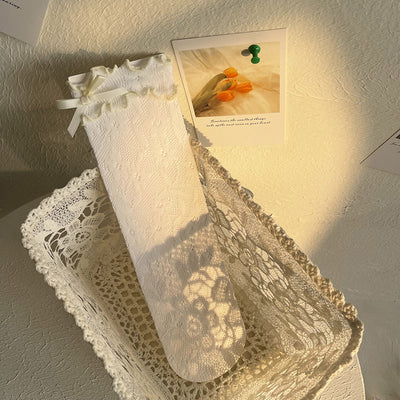 WAGUIR~Kawaii Lolita Thin Lace Socks free size white socks yellowish knot 