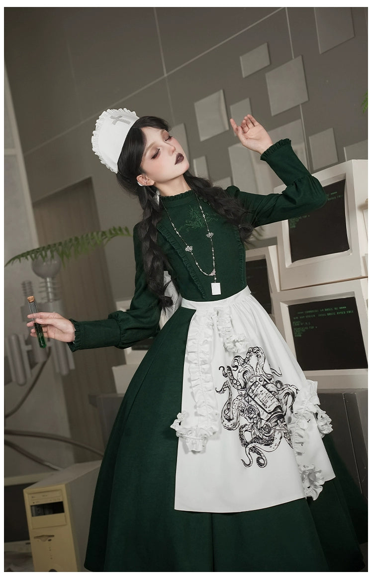 With PUJI - Letter and Poetry · Abyss Clinic - Gothic Lolita Green Dress Set 43929:789703