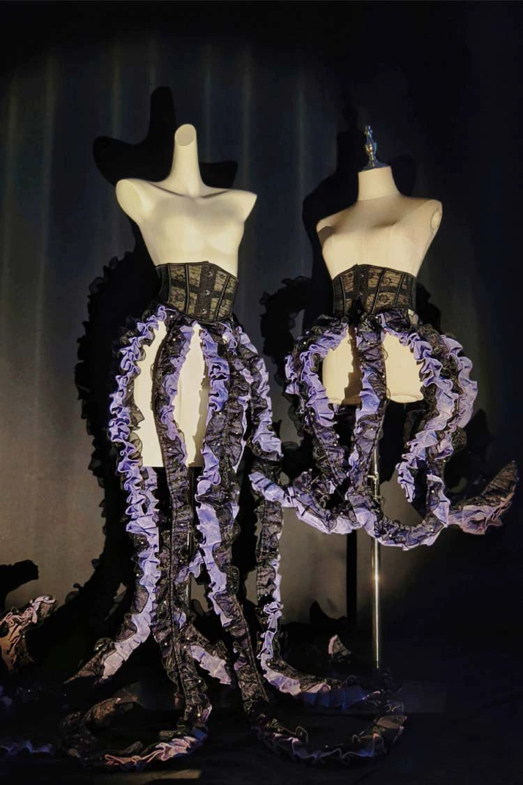 Camouflage Humanoid - Eerie Devour - Gothic Lolita Tentacle-like Petticoat and Short-Sleeved OP Purple Tentacle Petticoat Only XS Long Version