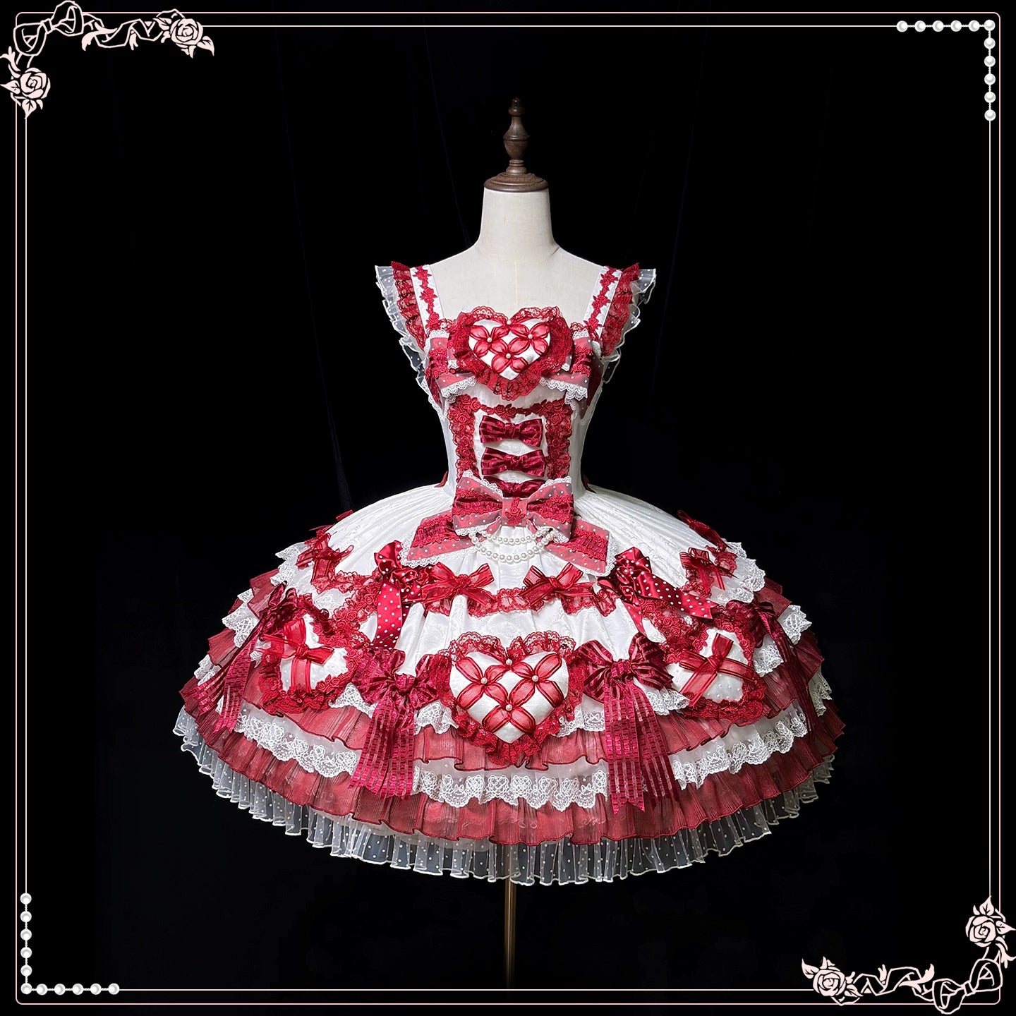 Shuang Sheng Xiao Xiong - Heart of Love - Sweet Lolita Wedding JSK, Bow Details (L M S XL XS) 44306:803145