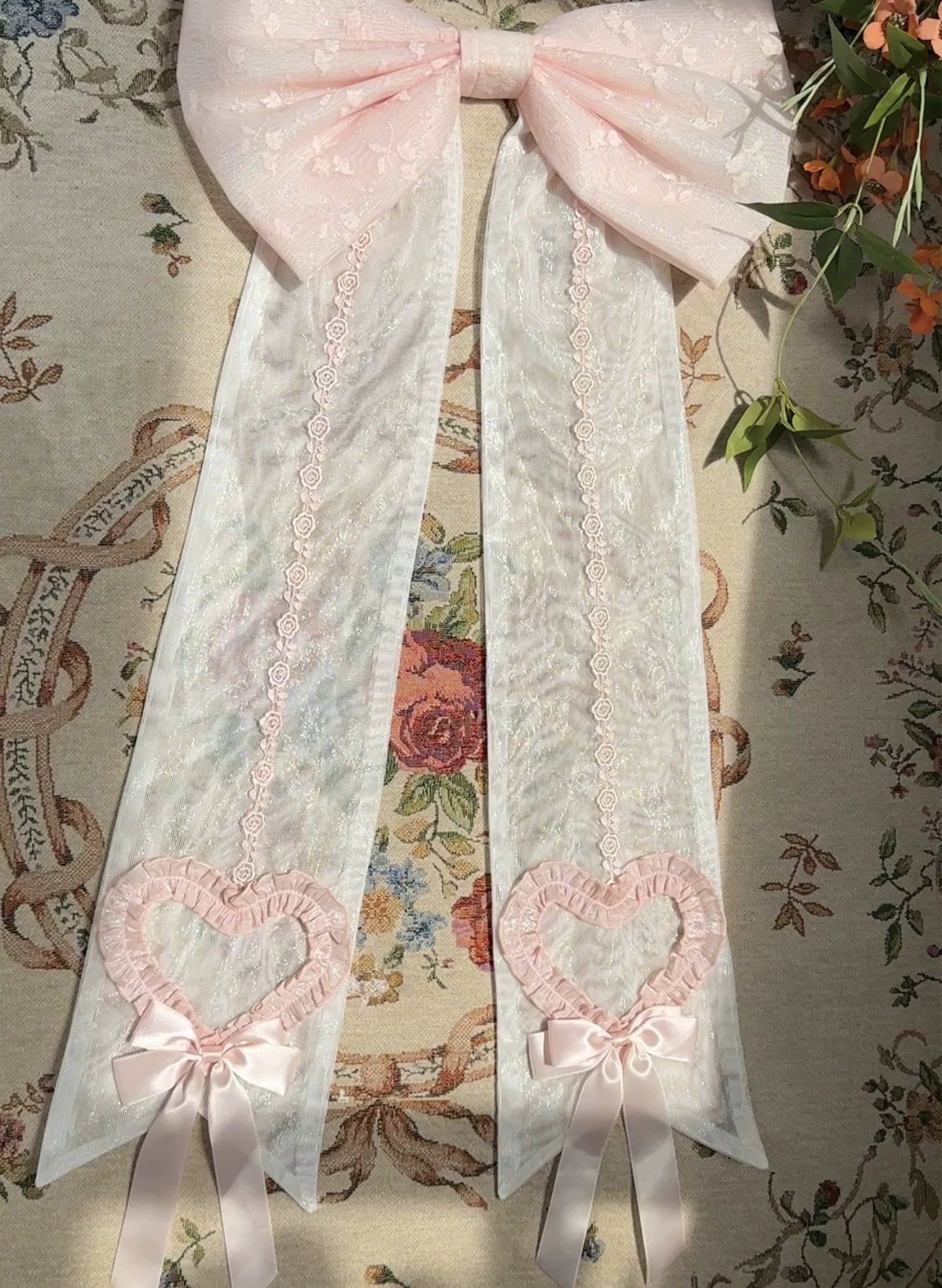 Heart Bear - Sweet Lolita Jacquard JSK Dress, Layered Lace Back Trailing Bow Only S