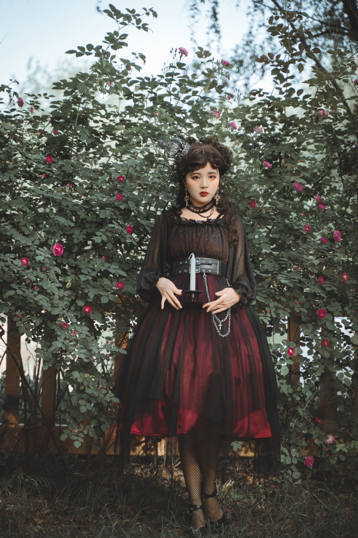 Cornfield Lolita - The Girl Assassin - Halloween Gothic Lolita Irregularly Hemline Dress S red(short version)+NO.5 duck clip