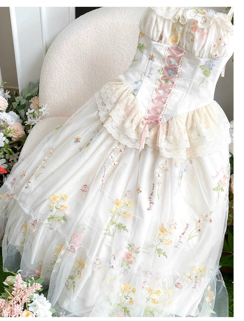 Diamond Honey - Spring Bouquet - Sweet Lolita JSK Dress Fairy-like Embroidered Mesh Dress