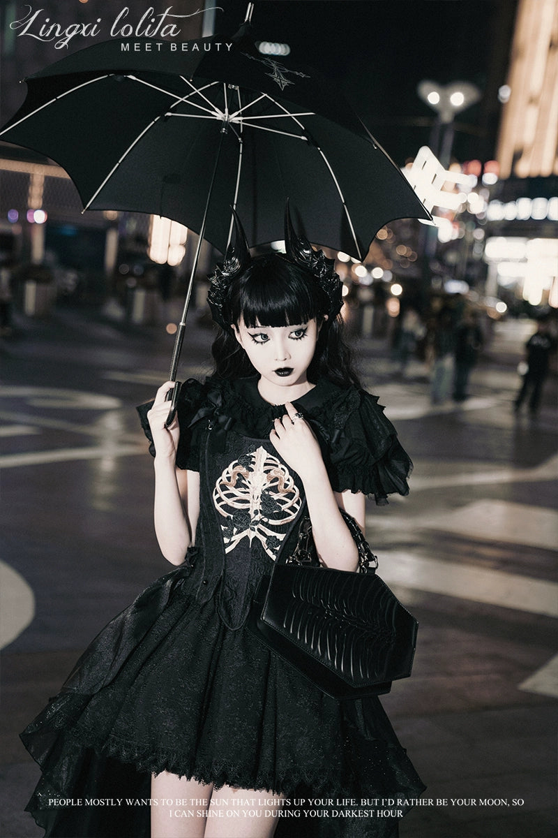 Lingxi Lolita - Bone island Gothic Lolita Corset Goth Blouse Skirt Set