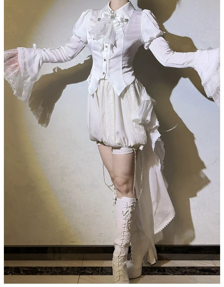 Dark Fog Feast - Gothic Lolita Satin Blouse, Hime Sleeves