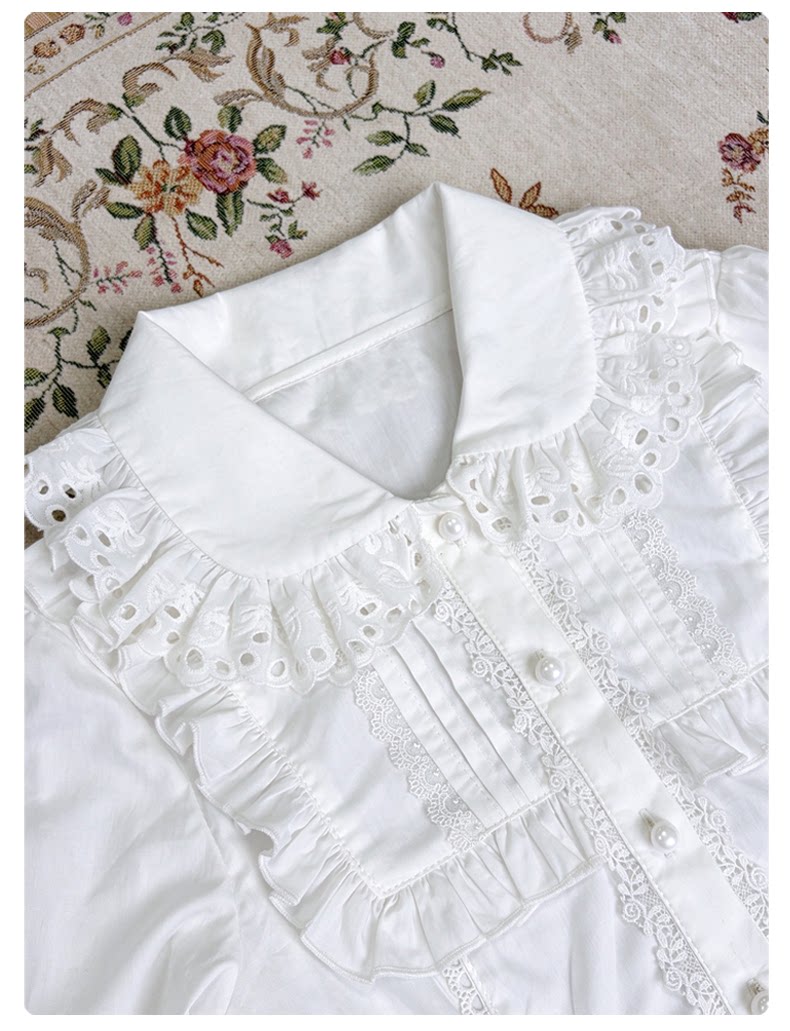 Frostgrain - Cotton Sweet Lolita Long Sleeve Blouse, Peter Pan Collar 46094:874643