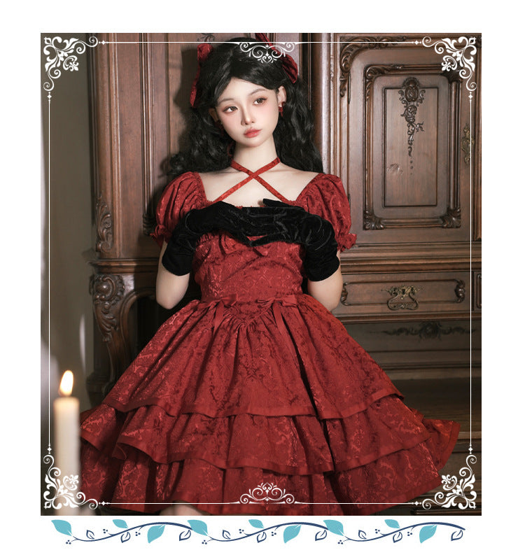 Eieyom - Elegant Lolita Short Sleeve Red Dress