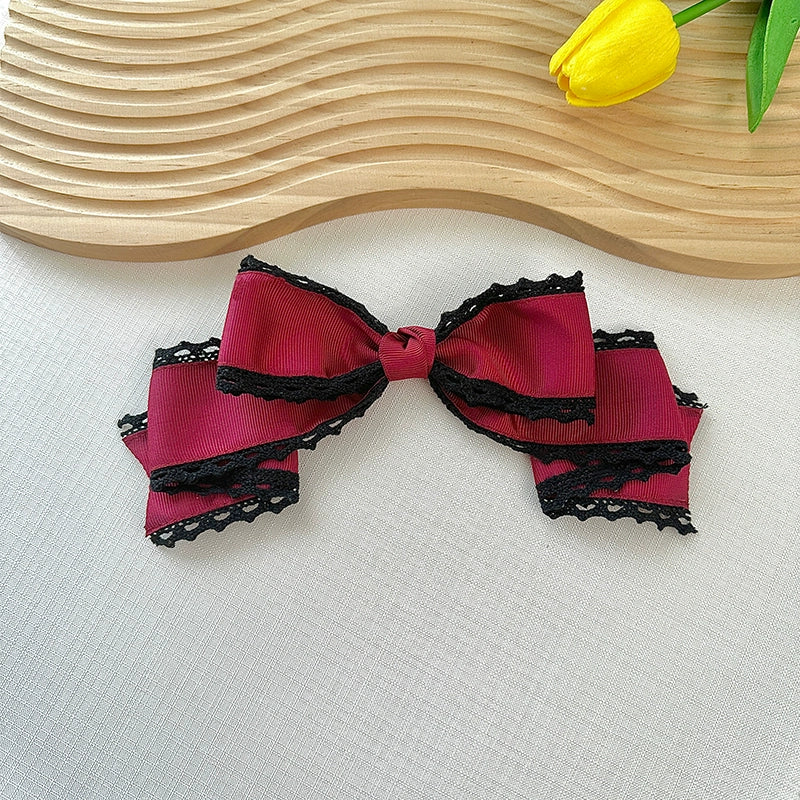 Qingyi Handmade - Sweet Lolita KC Multicolor Bow Lolita Headwear Black edge dark wine red