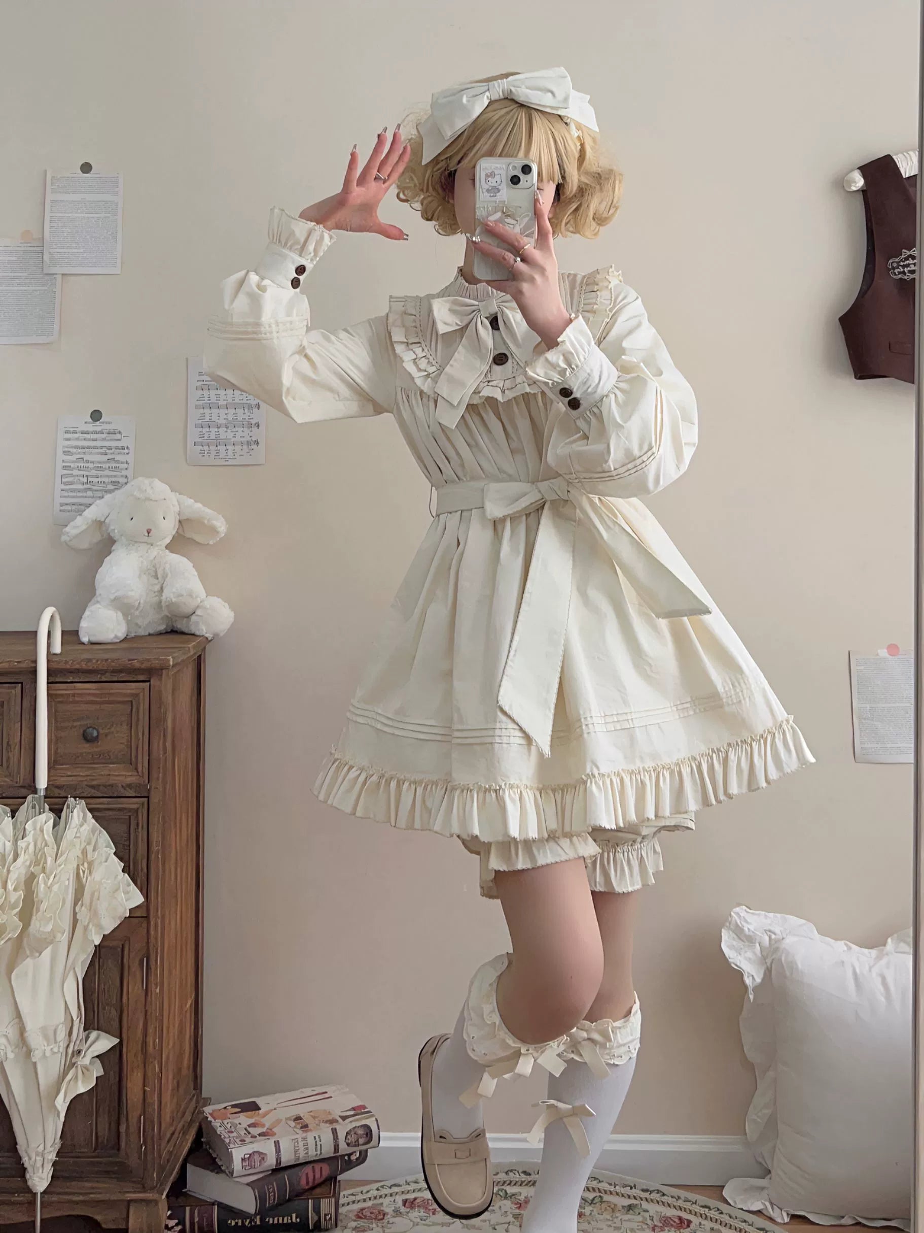 Uncle's Workshop - Lullaby - Cotton Lolita OP Dress Kawaii Lolita Bloomers 34608:463524