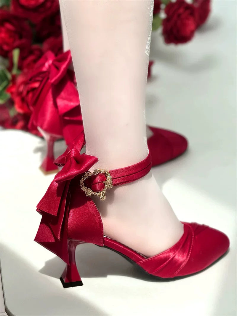 Coronation - Classic Lolita Wine Glass Shaped Heels Shoes, Detachable Bow