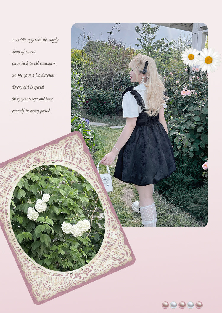 Yingtang - Plus Size Lolita Dress Set Short Sleeve Shirt