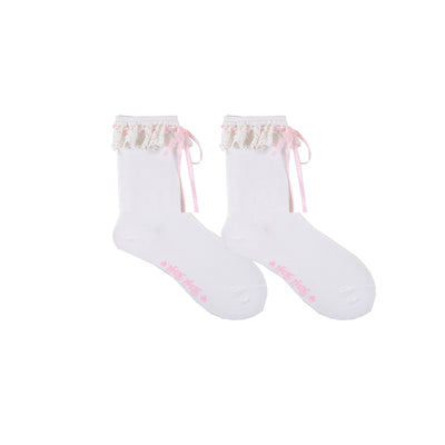 Roji Roji~Isabella~Sweet Lolita Lace Mid-Calf Socks Multicolors size pink short socks 