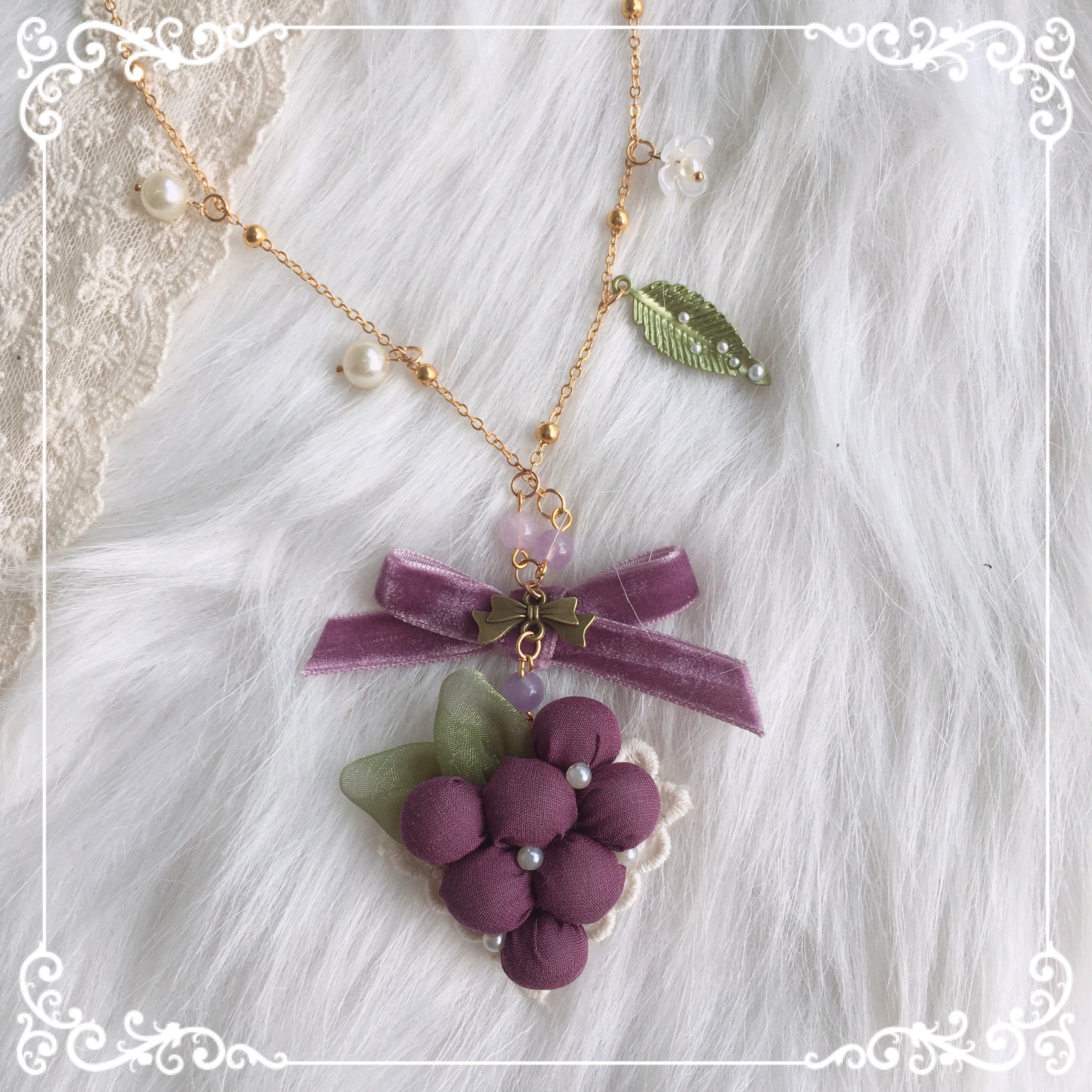 (Buyforme)Chestnut Lolita~Louvre Vineyard Accessory Hairband Retro Lolita KC grape necklace 28850:323074