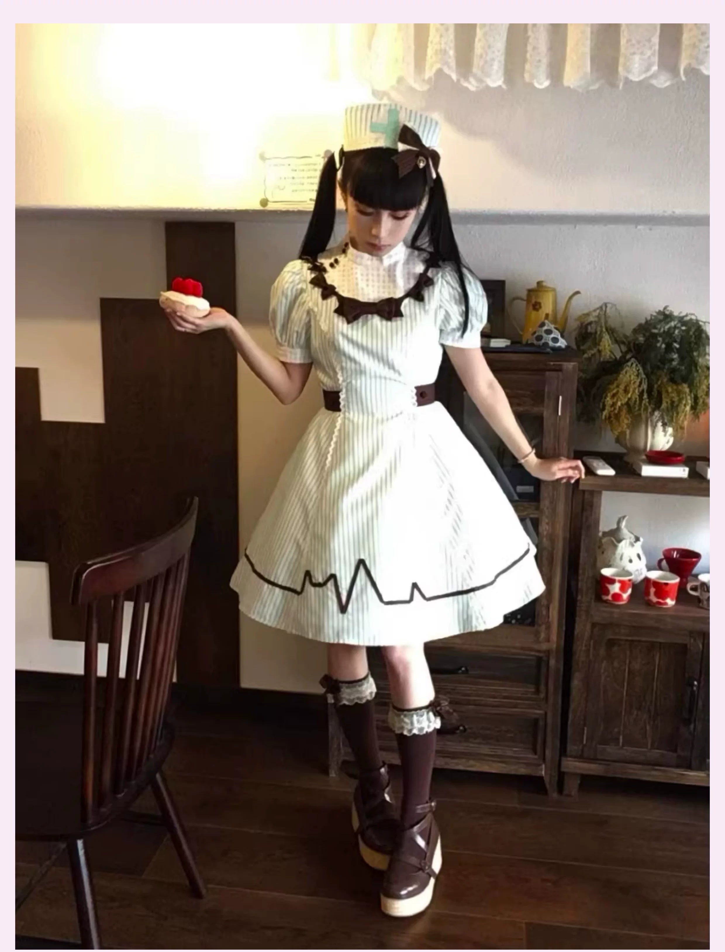 Mint Prescription - Old School Lolita Striped OP Dress, Electrocardiogram Trace