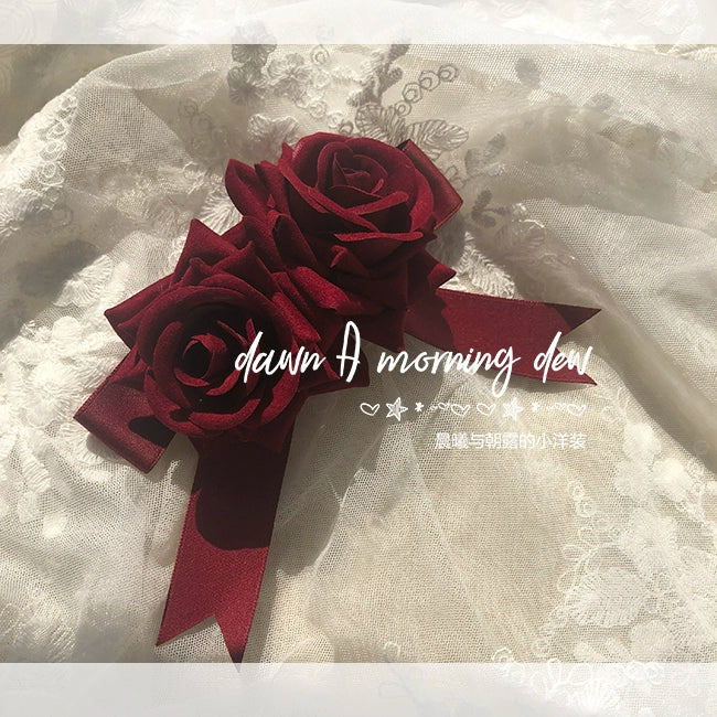 Dawn And Morning - Rozen Maiden Accessories Lolita BNT Choker Cuffs flower bow rose red