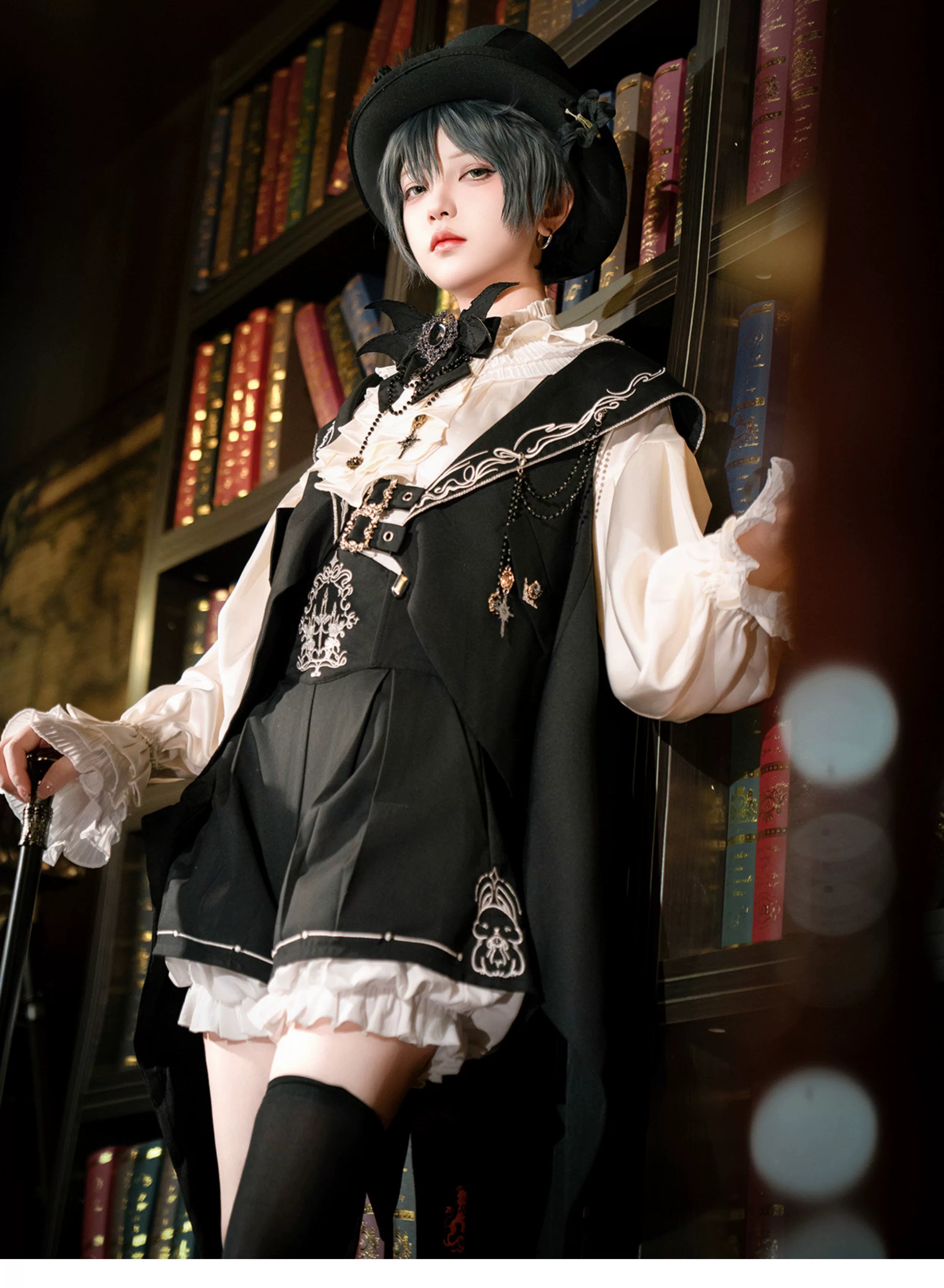 Bunny Ear Meteorite - Embroidered Ouji Lolita Set, Hooded Vest 44899:826889