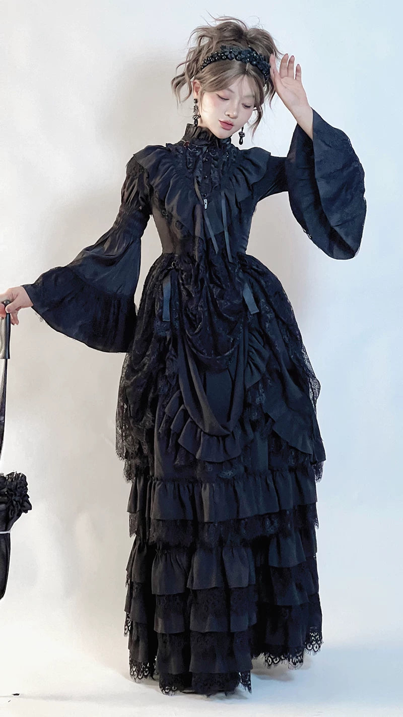 Amala - Long Gothic Lolita Petticoat, Tiered Hem 44430:808120