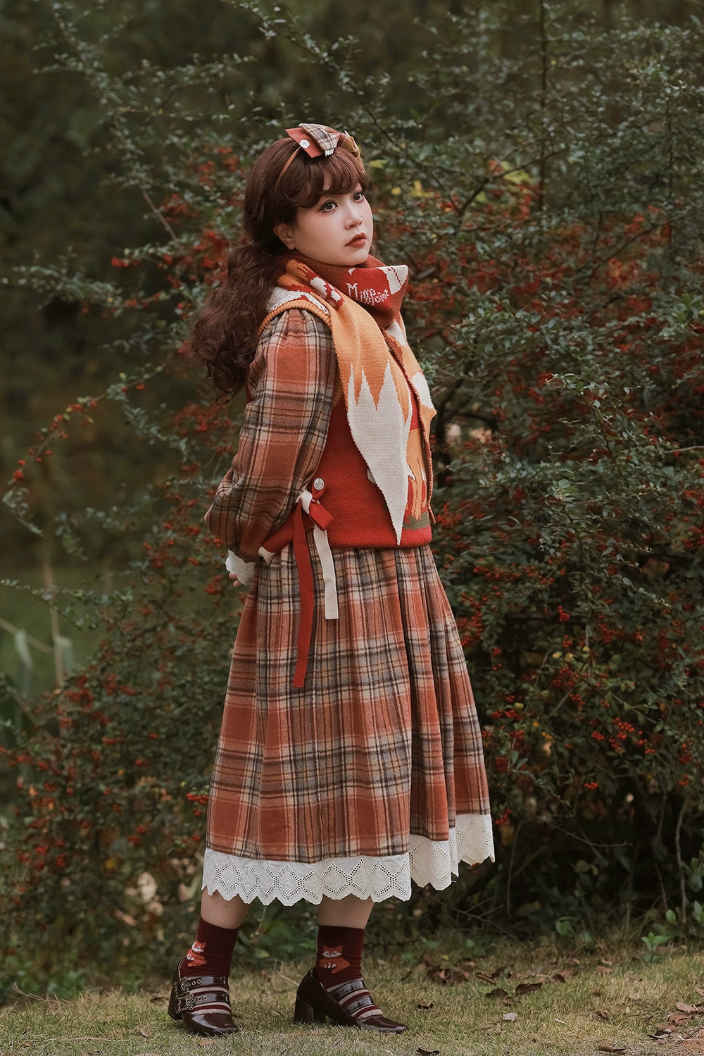 (BFM)Miss Point~Fat Fox in the Forest~Customized Lolita OP Dress Plaid Loose Daily Dress 37590:562864