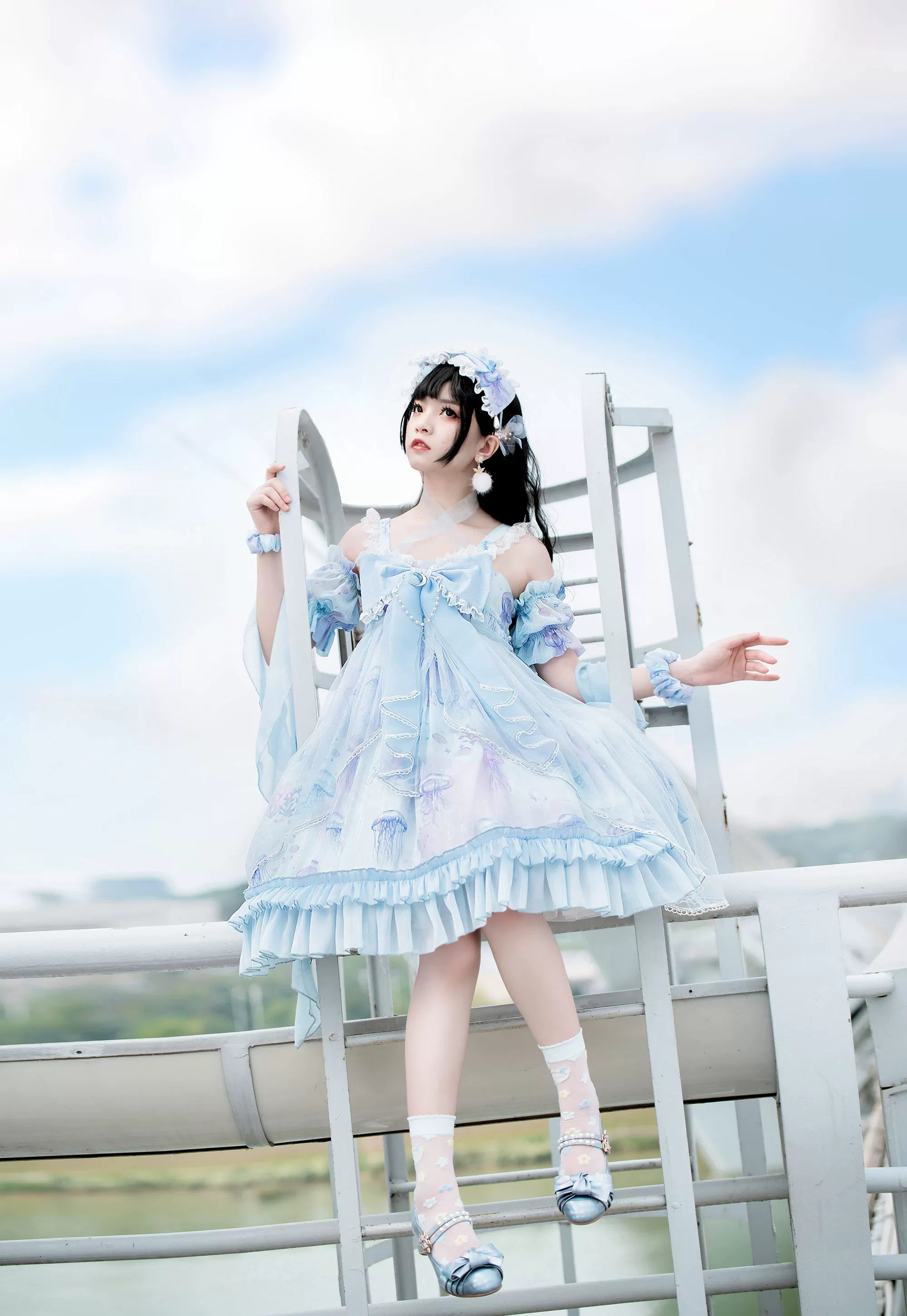 Coral Jellyfish - Sweet Lolita High-waist JSK Dress, Jellyfish & Coral Print 44906:827426