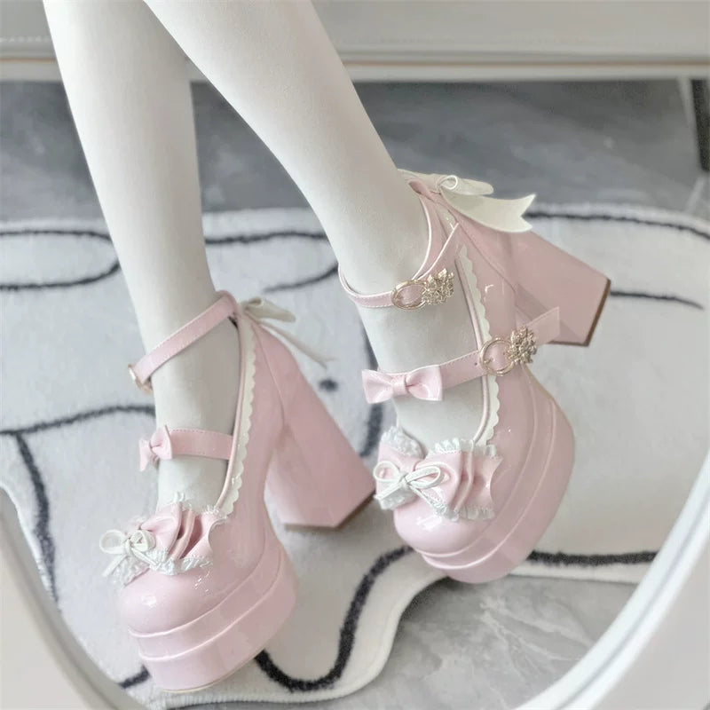 Dreamy Butterfly - Sweet Lolita Round Toe Heel Shoes, Bows & Ruffles 45139:835971