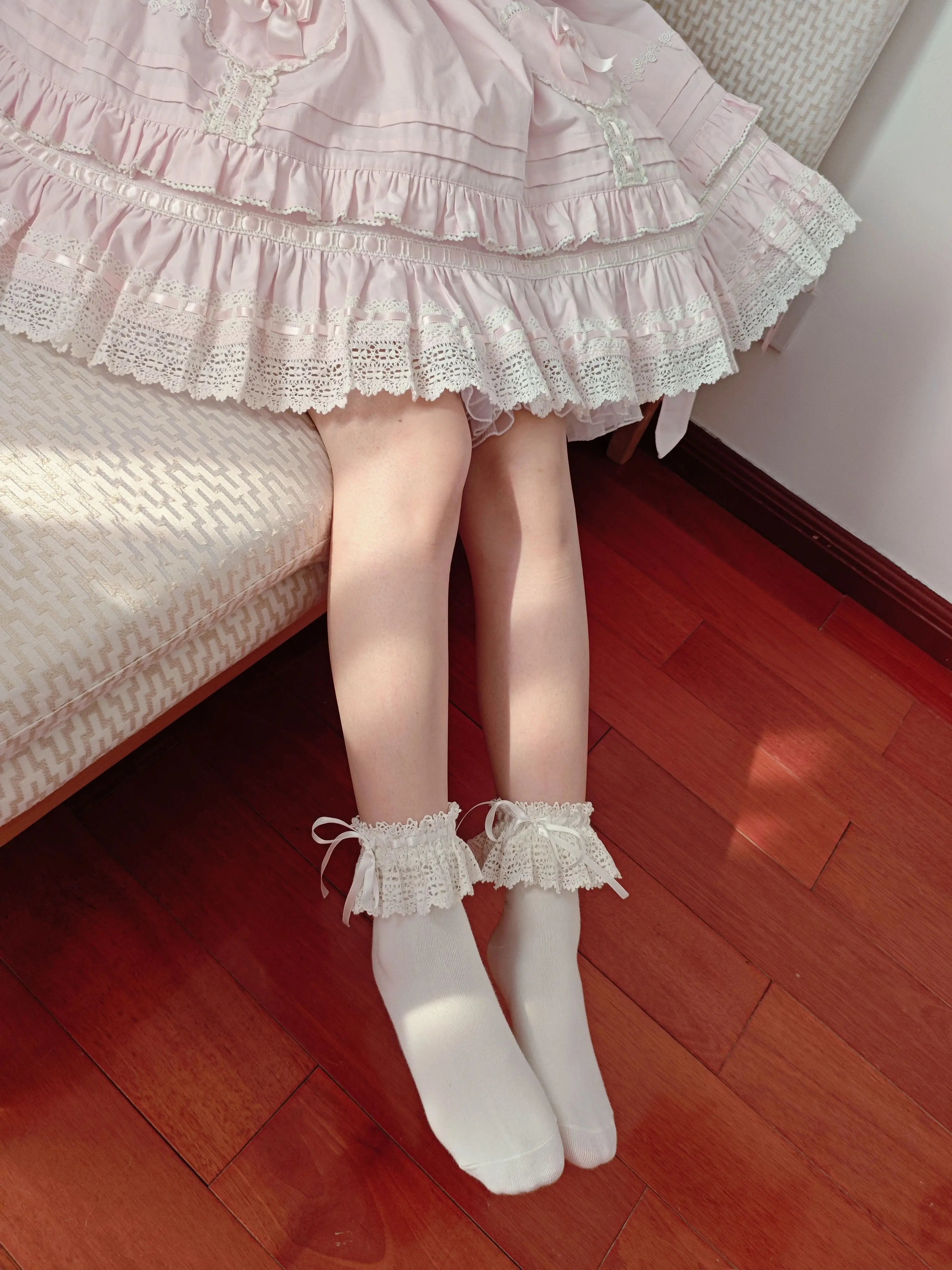 Cotton Old School Lolita White Socks with Colorful Ribbon Bows 45537:853892