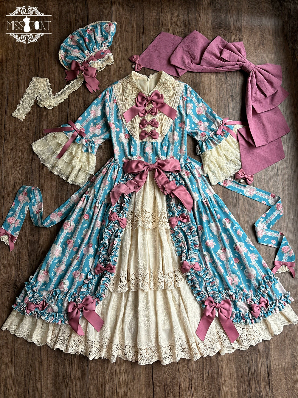 Miss Point~Lilyka Garden~Classic Lolita OP Dress Set Elegant Floral Wall Princess Sleeve (2XL L M S XL XS) 38832:606394
