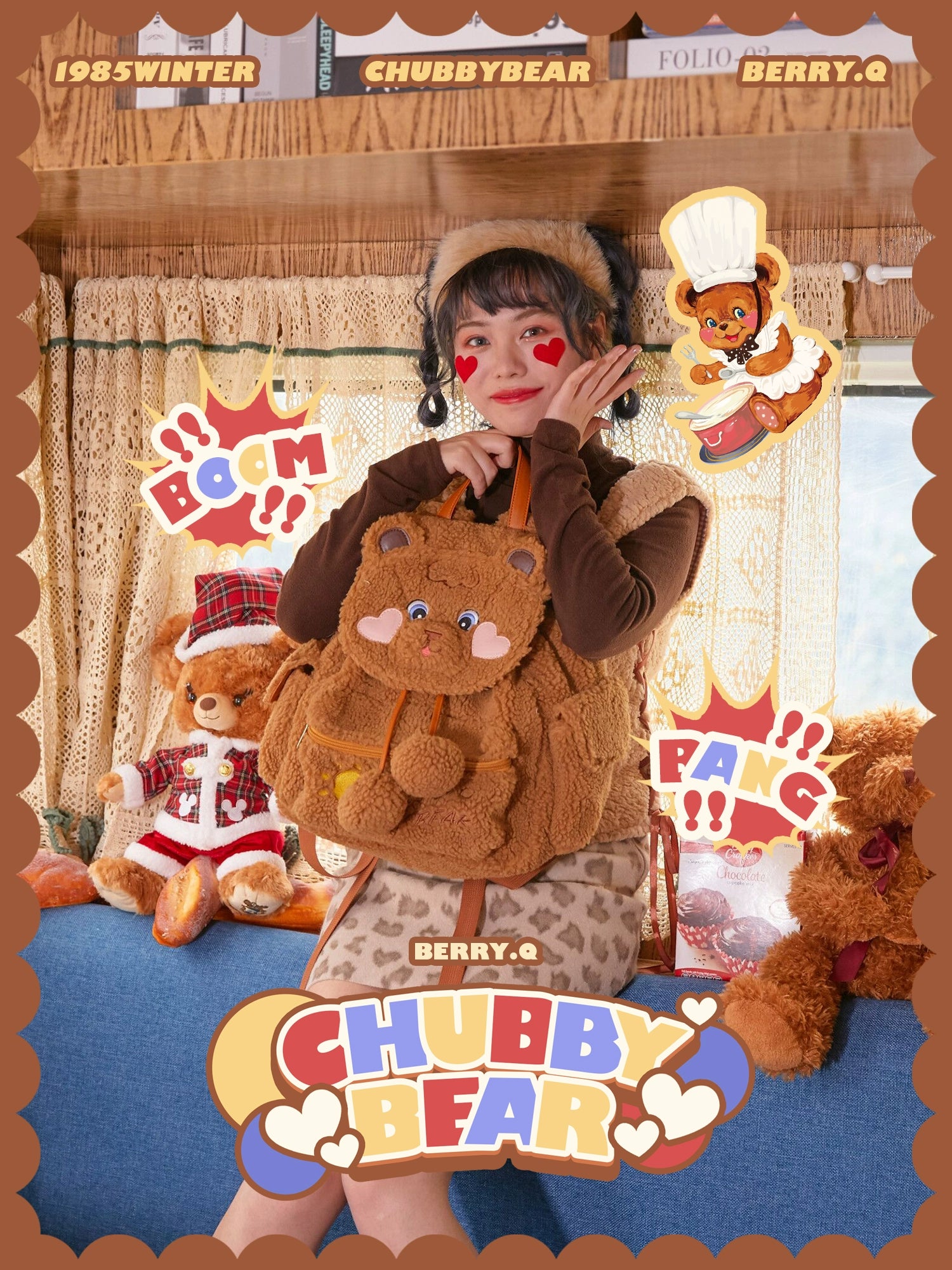 BerryQ - Chubbybear - Kawaii Lolita Plush Embroidered Brown Backpack