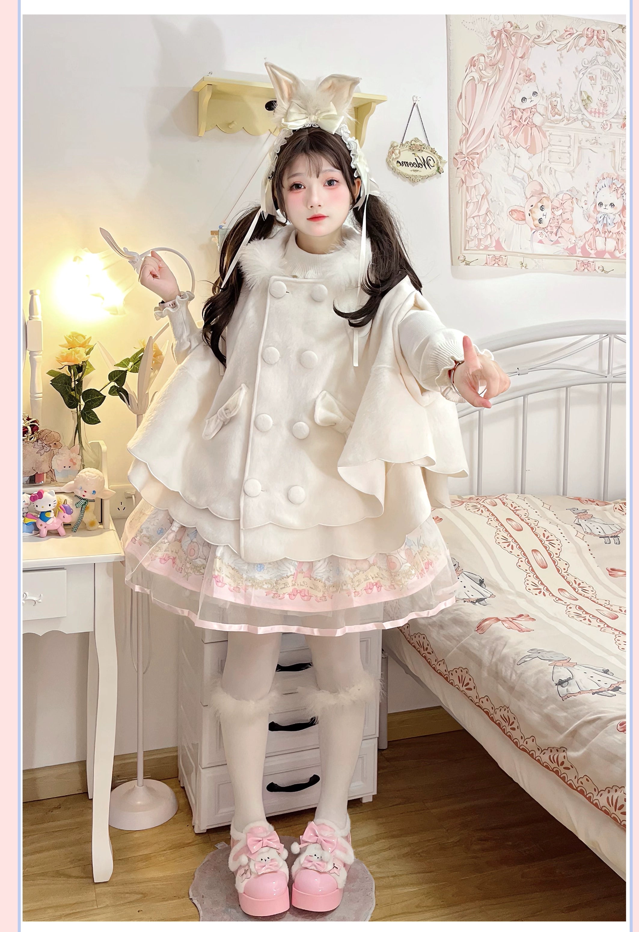 Yayizi - Sweet Lolita Cape Winter Plush Lolita Coat