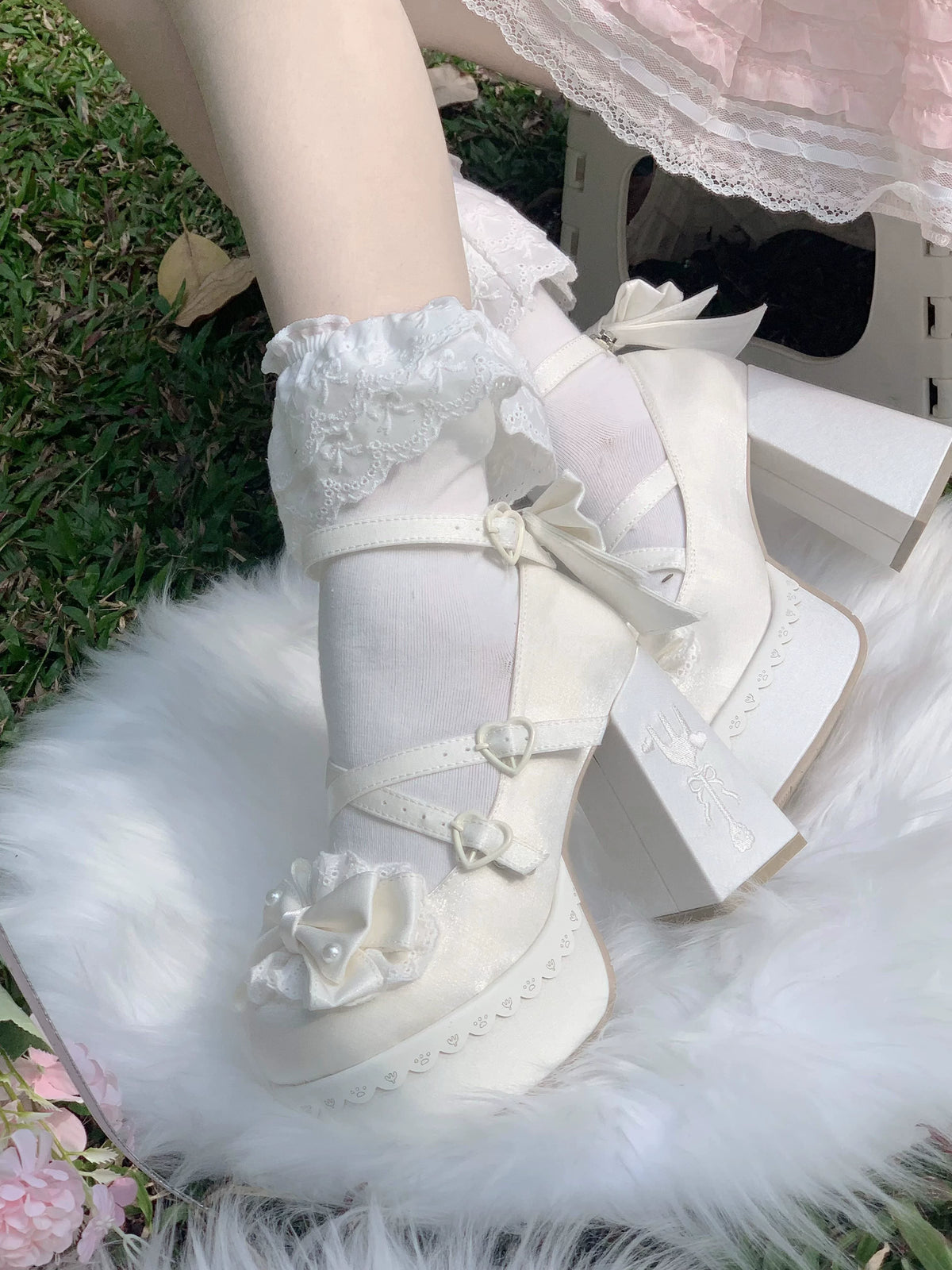 Tea Party Tale - Sweet Lolita Platform Heels, Bow Strap & Fork Embroidery 45905:867660