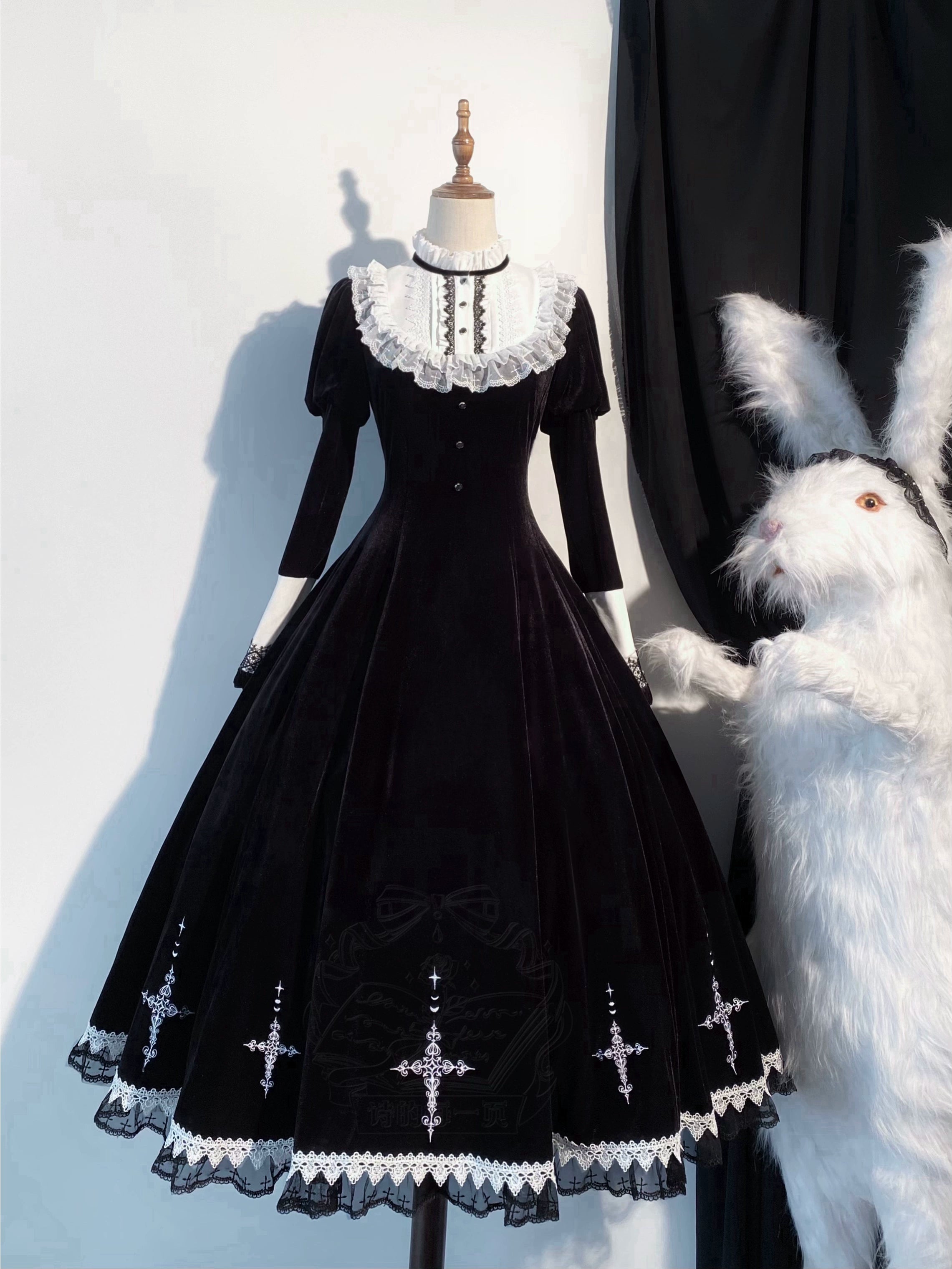 Cross Craft - Ten-Panel Cut Gothic Lolita OP, Embroidered Crosses 44402:806588