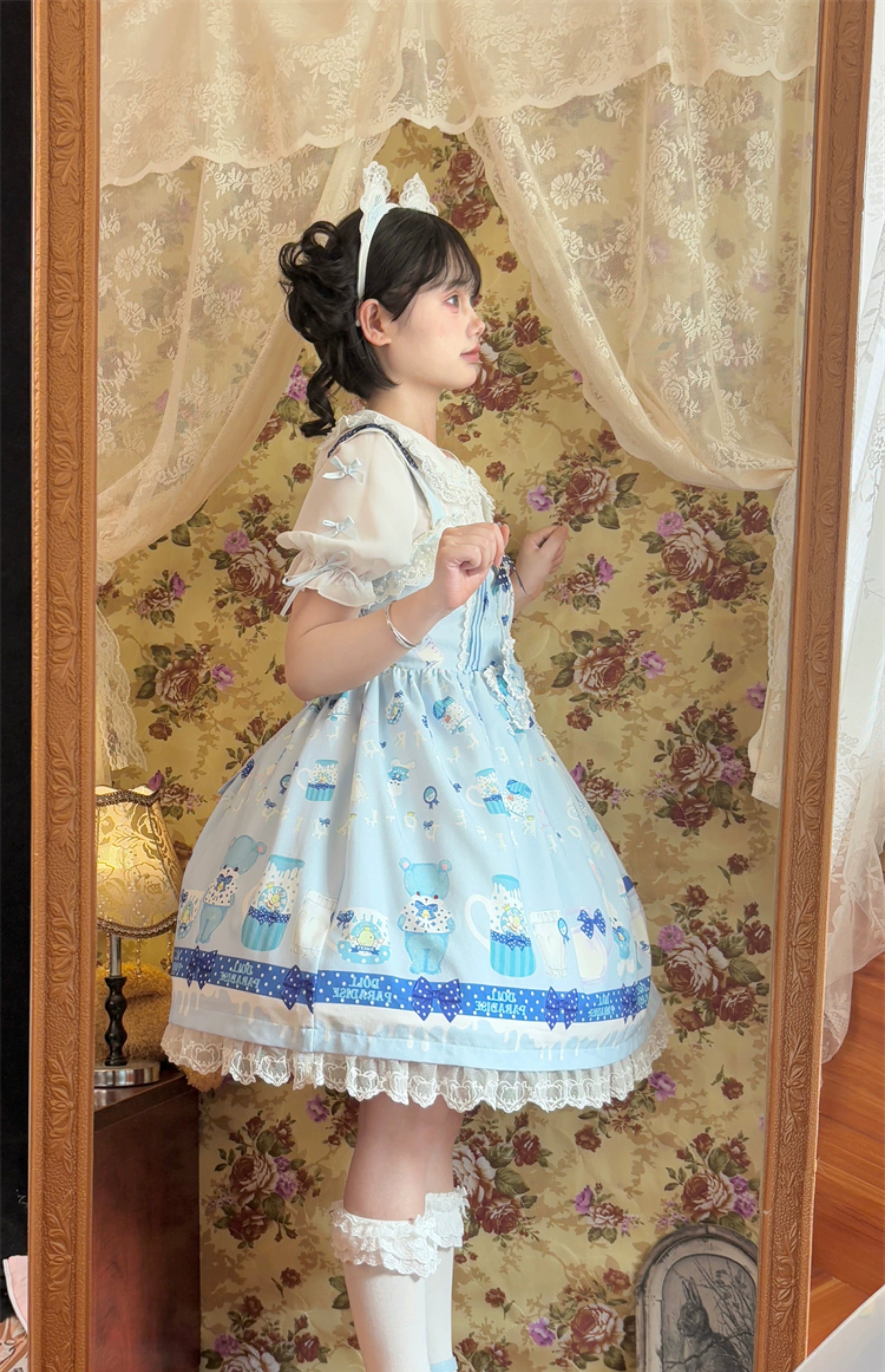 To Alice - Dear Dolls - Kawaii Lolita JSK Dress, Bear & Bunny Print 44016:791840