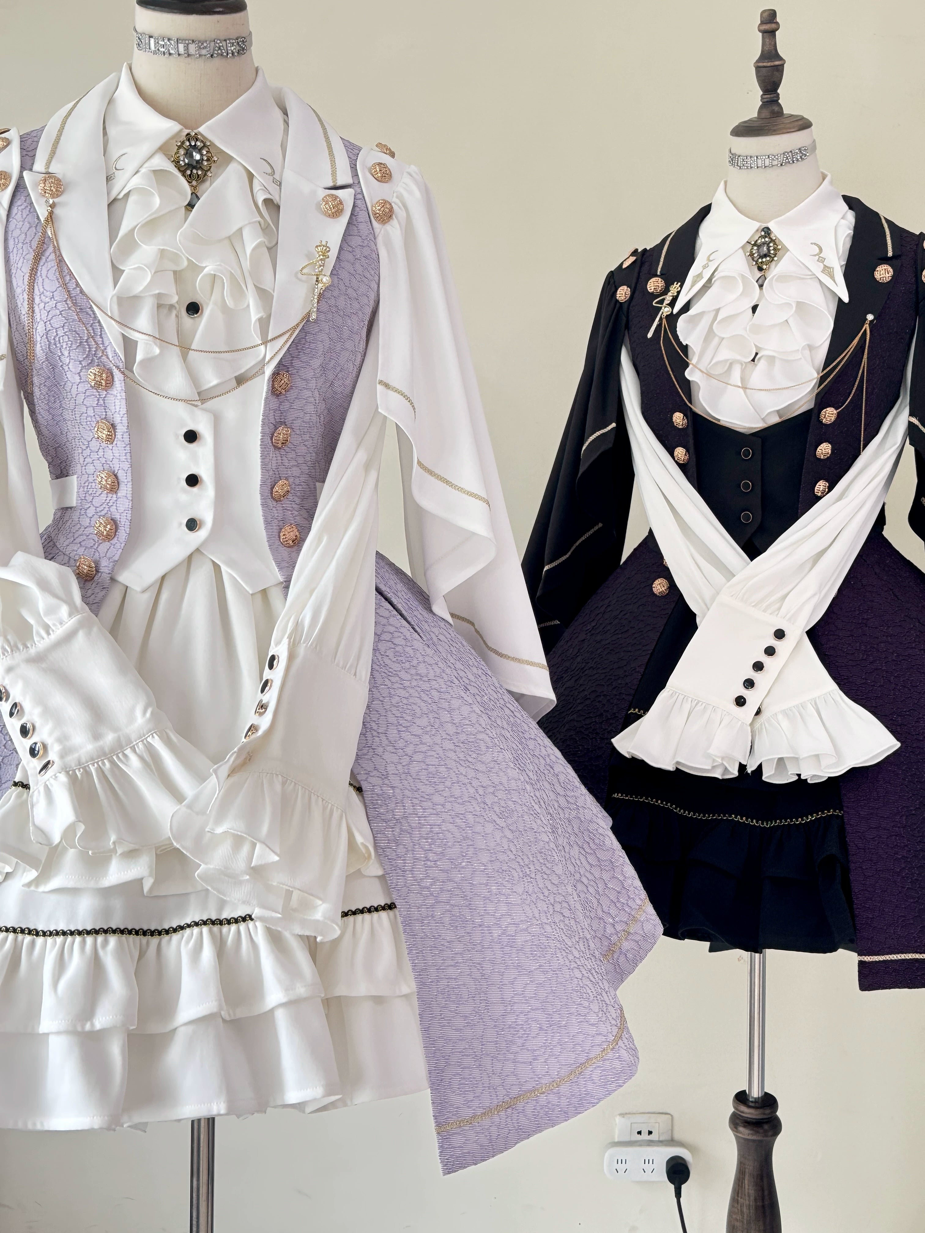 Fallen Moon Code - Retro Military Lolita Capelet-Sleeve Set: Vest, Skirt & Pants 45480:849673